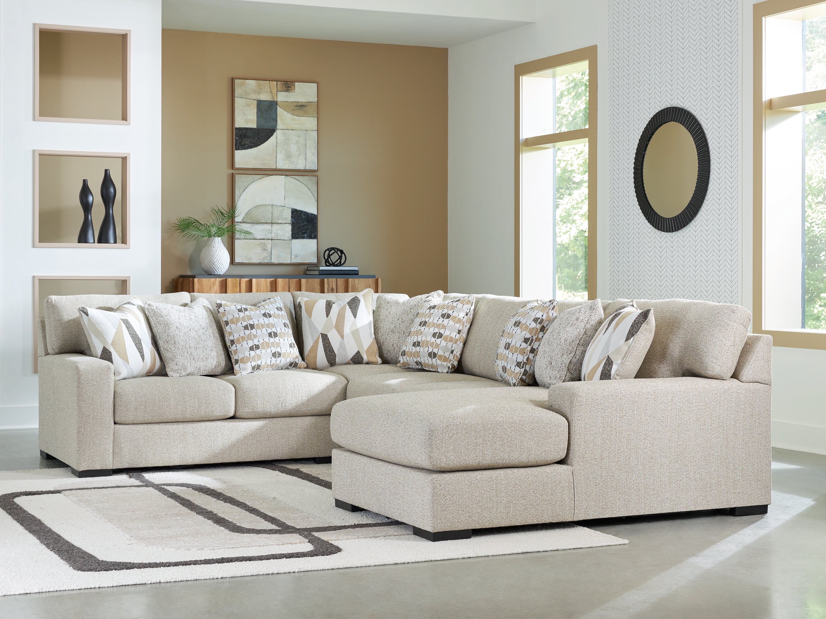 Floridian Furniture - Ashley Furniture - Laurelgrove Sectional - RAF 4-Piece Sectional with Chaise / Pebble - 75105S2