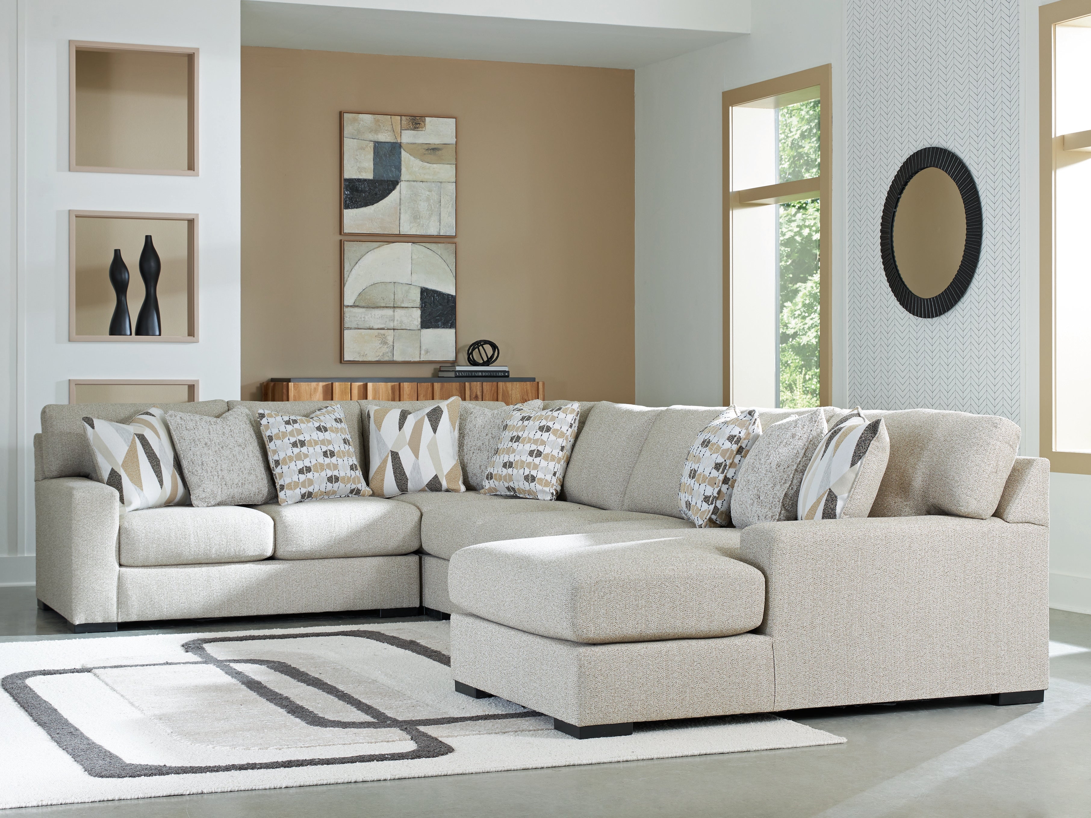 Floridian Furniture - Ashley Furniture - Laurelgrove Sectional - RAF 5-Piece Sectional with Chaise / Pebble - 75105S12