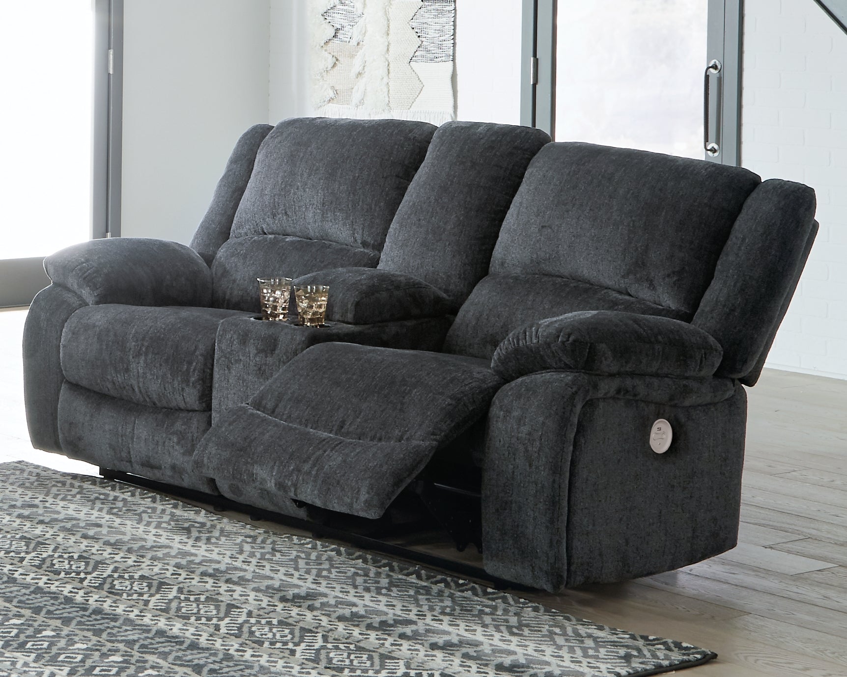 Floridian Furniture - Ashley Furniture - Draycoll Living Room - DBL REC PWR Loveseat w/Console / Slate - 7650496