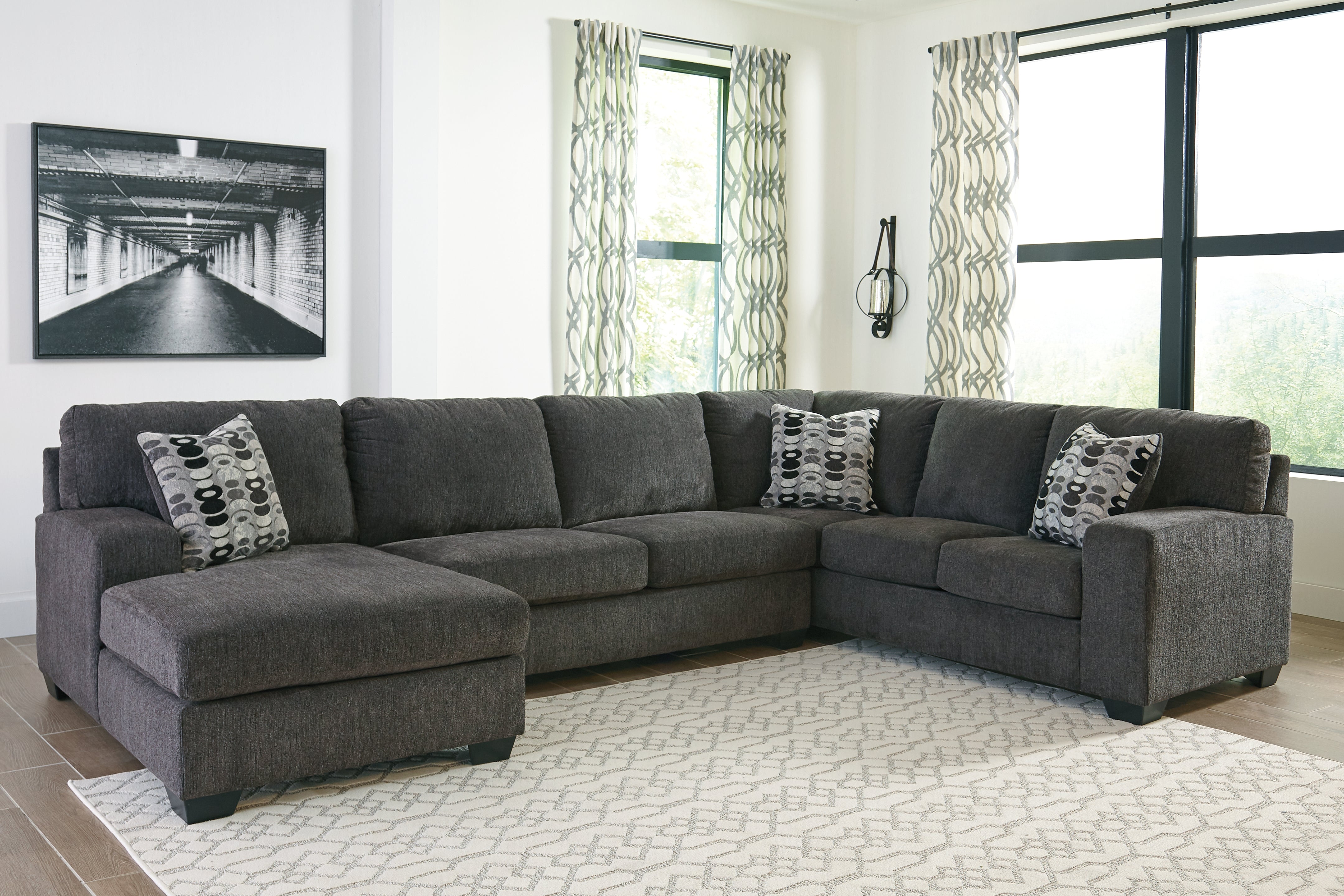 Floridian Furniture - Ashley Furniture - Ballinasloe Sectional - RAF 3-Piece Sectional with Chaise / Platinum - 80702S1