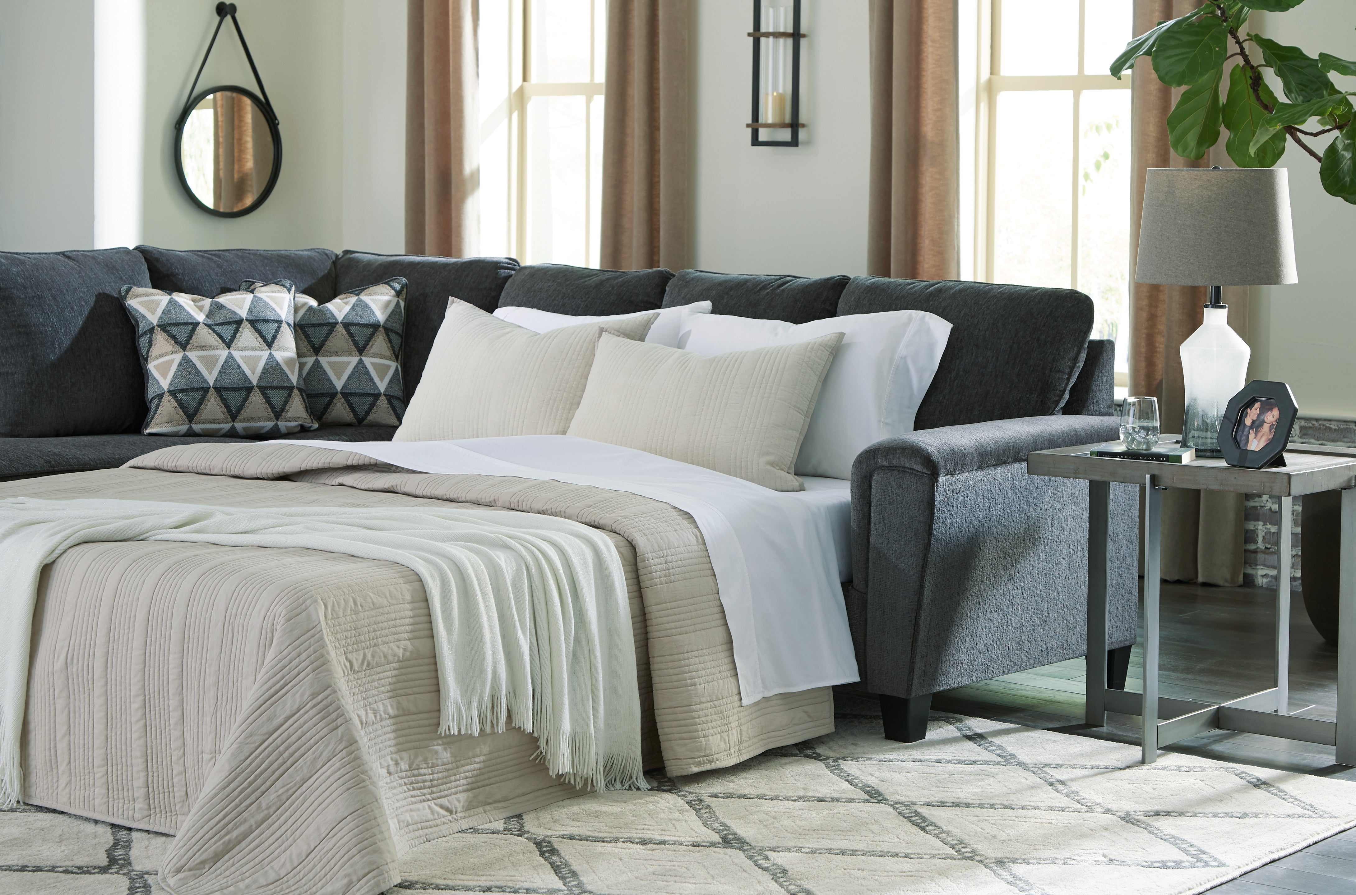 Floridian Furniture - Ashley Furniture - Abinger Sectional - RAF 2-Piece Sleeper Sectional with Chaise / Smoke - 83905S3