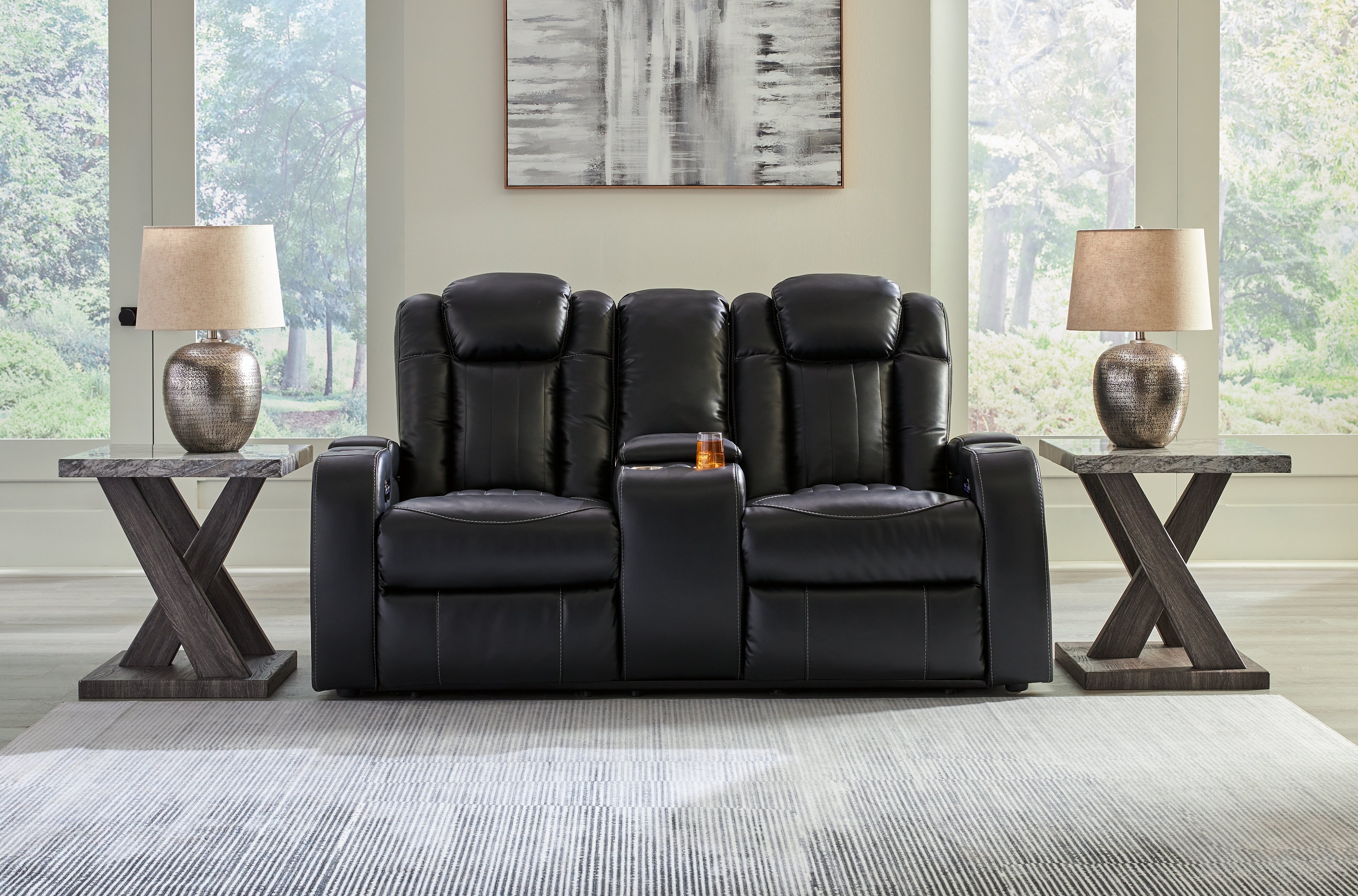 Floridian Furniture - Ashley Furniture - Caveman Den Living Room - PWR REC Loveseat/CON/ADJ HDRST / Midnight - 9070318