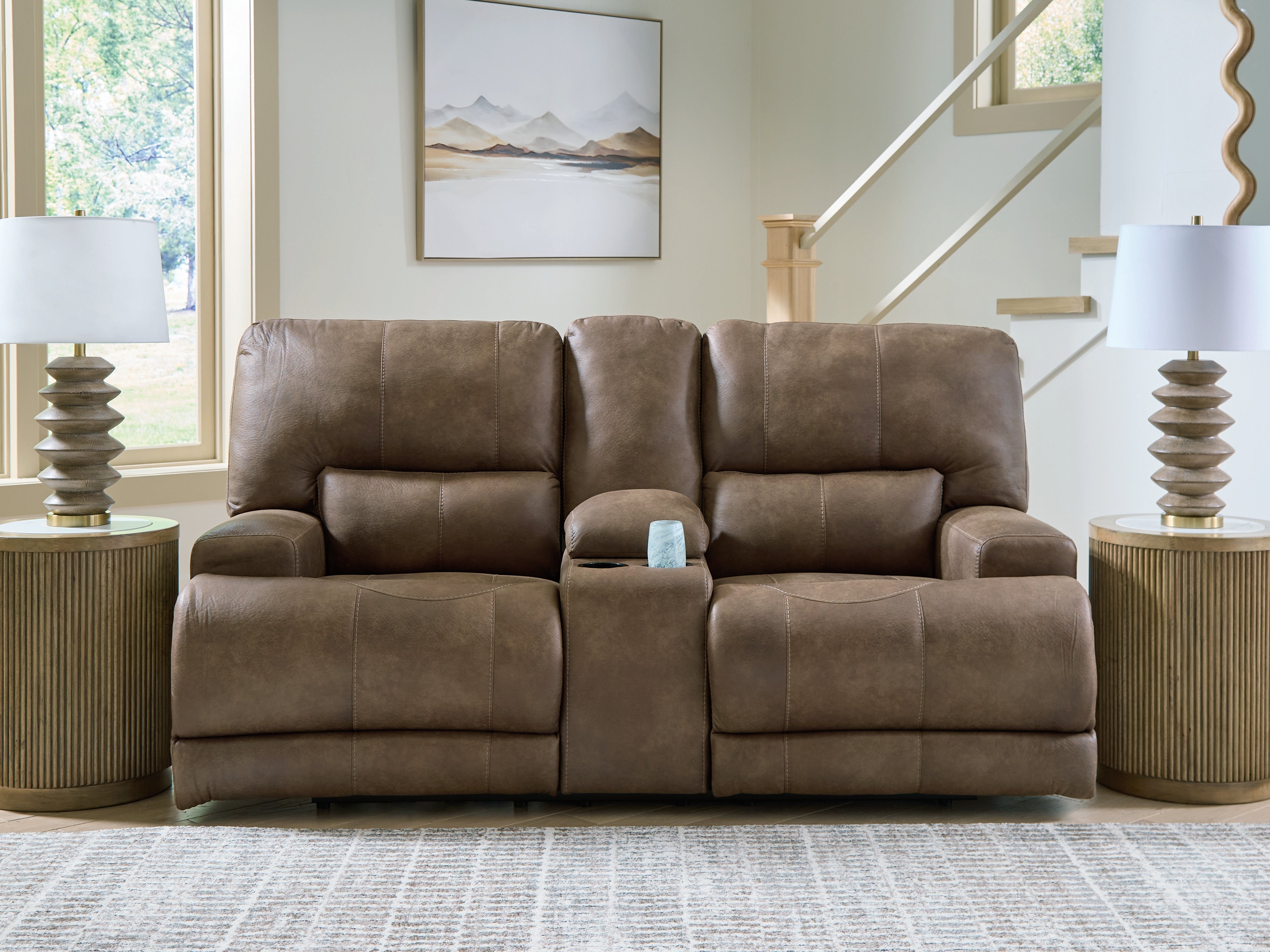 Floridian Furniture - Ashley Furniture - Beckley Place Living Room - PWR REC Loveseat/CON/ADJ HDRST / Earth - PC9180218