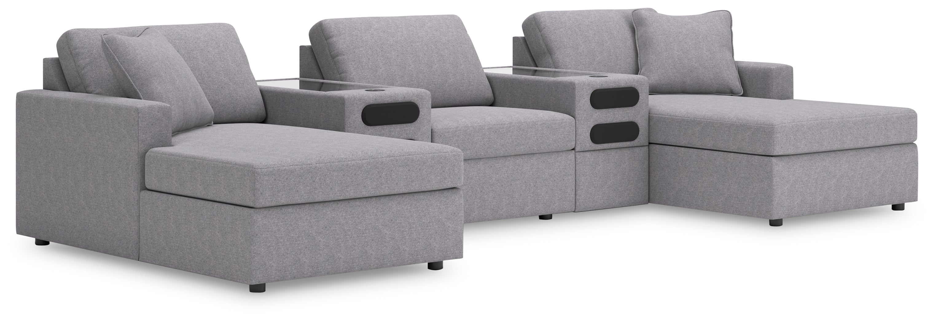 Floridian Furniture - Ashley Furniture - Modmax Sectional - RAF 5-Piece Sectional with Chaise and Audio Console / Granite - 92104S47