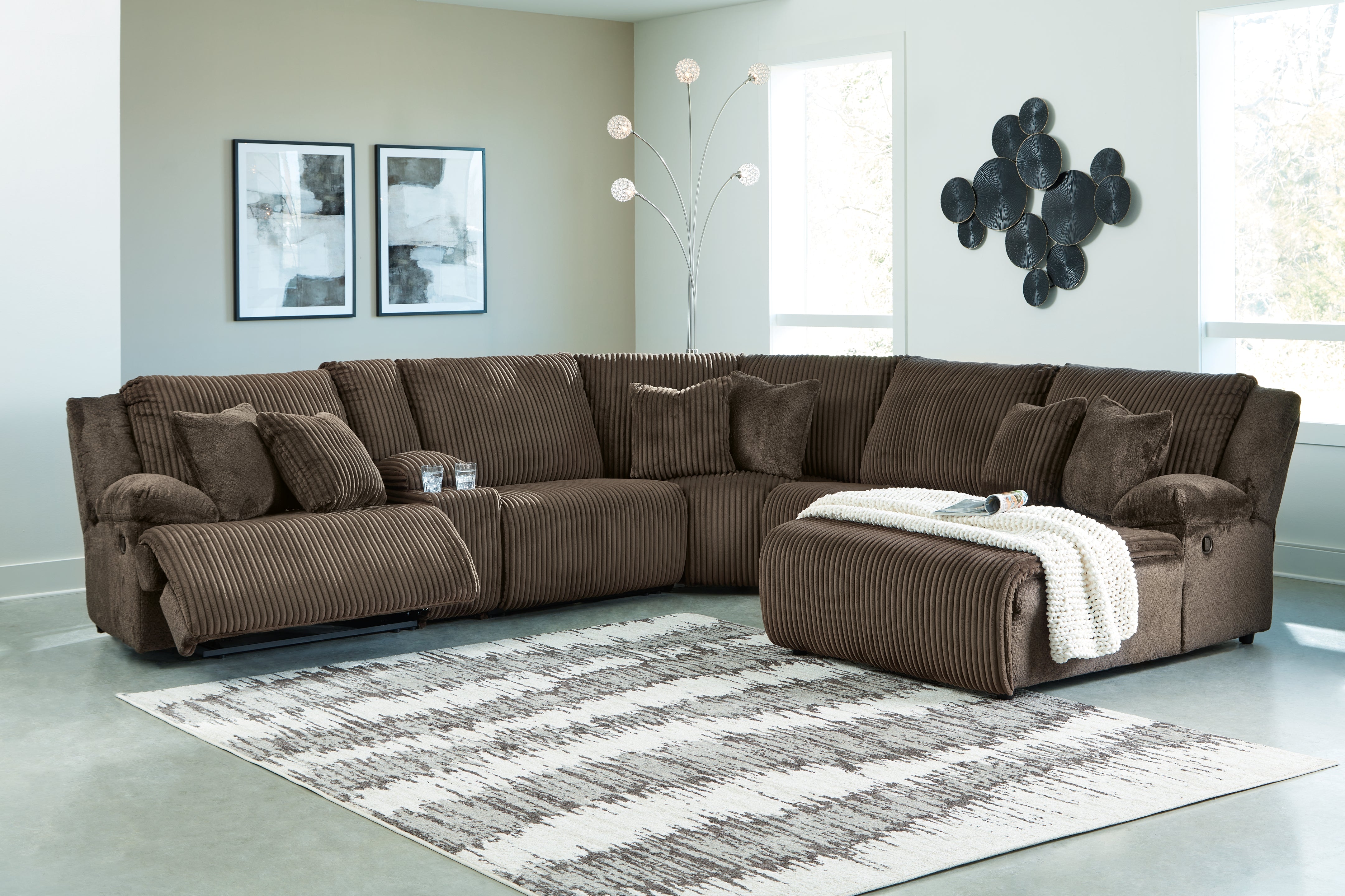 Floridian Furniture - Ashley Furniture - Top Tier Sectional - 6-Piece Reclining Sectional with Chaise / Chocolate - 92705S1
