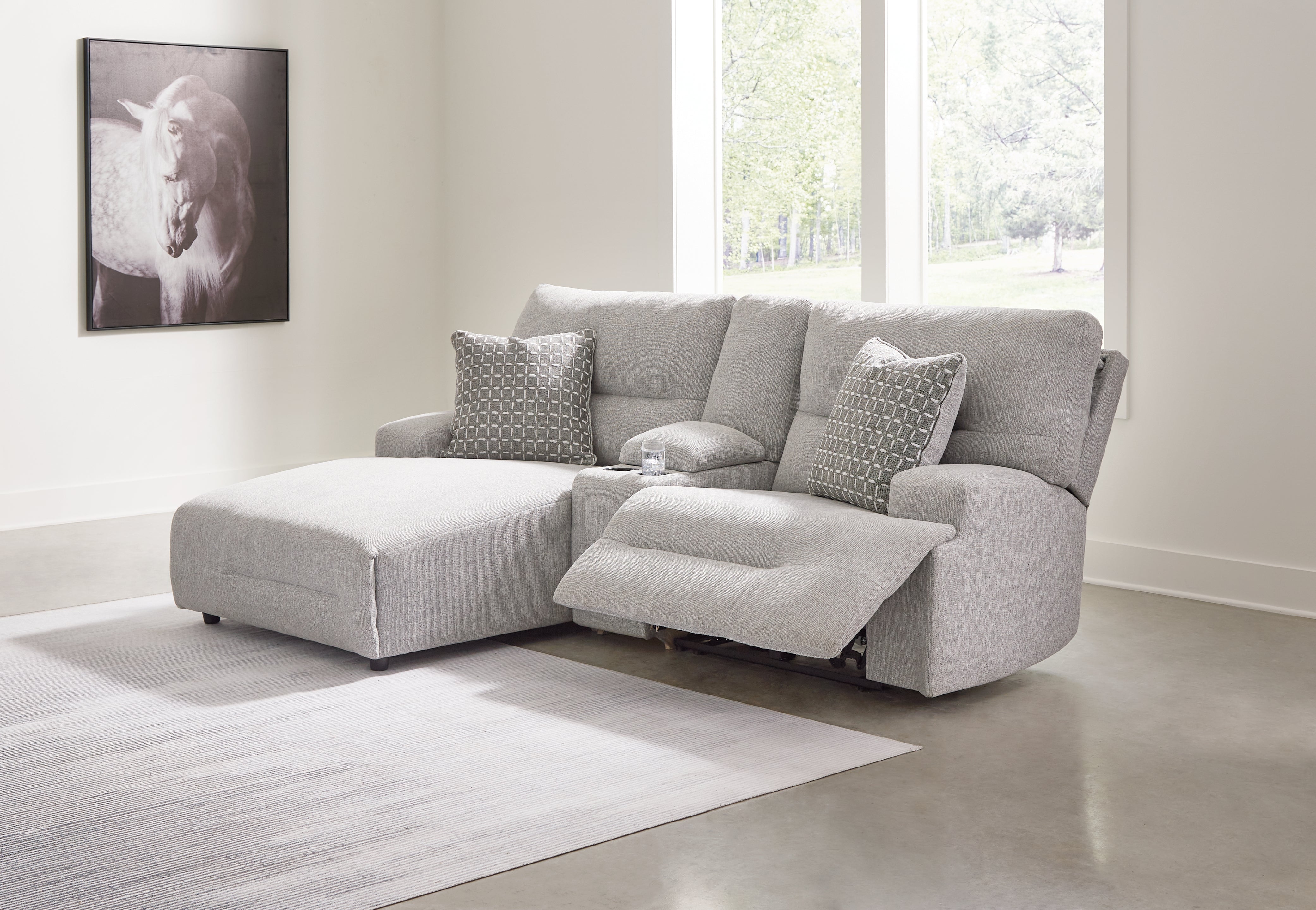 Floridian Furniture - Ashley Furniture - Acklen Place Sectional - 3-Piece Power Reclining Sectional Sofa with Chaise / Pewter - 93605S5