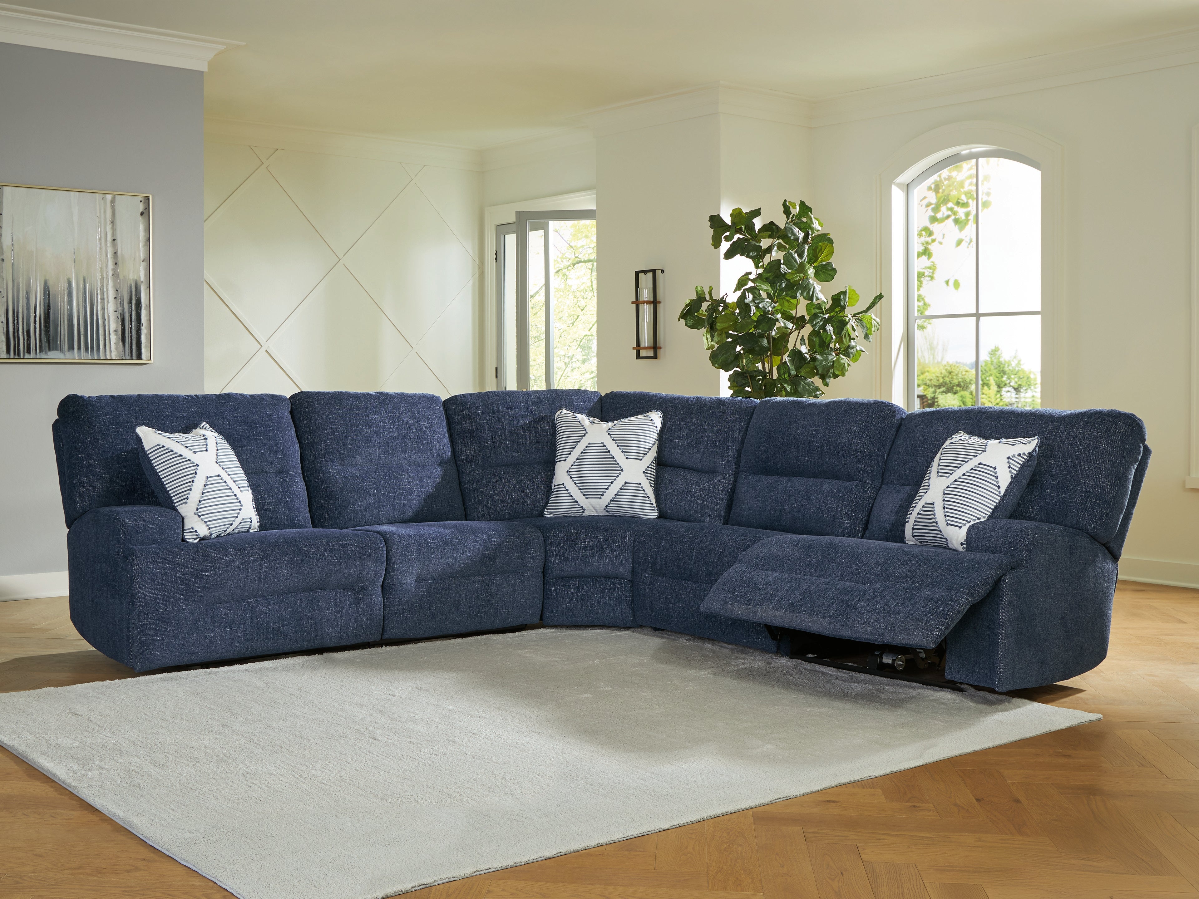 Floridian Furniture - Ashley Furniture - Acklen Place Sectional - 5-Piece Power Reclining Sectional / Navy - 93607S3