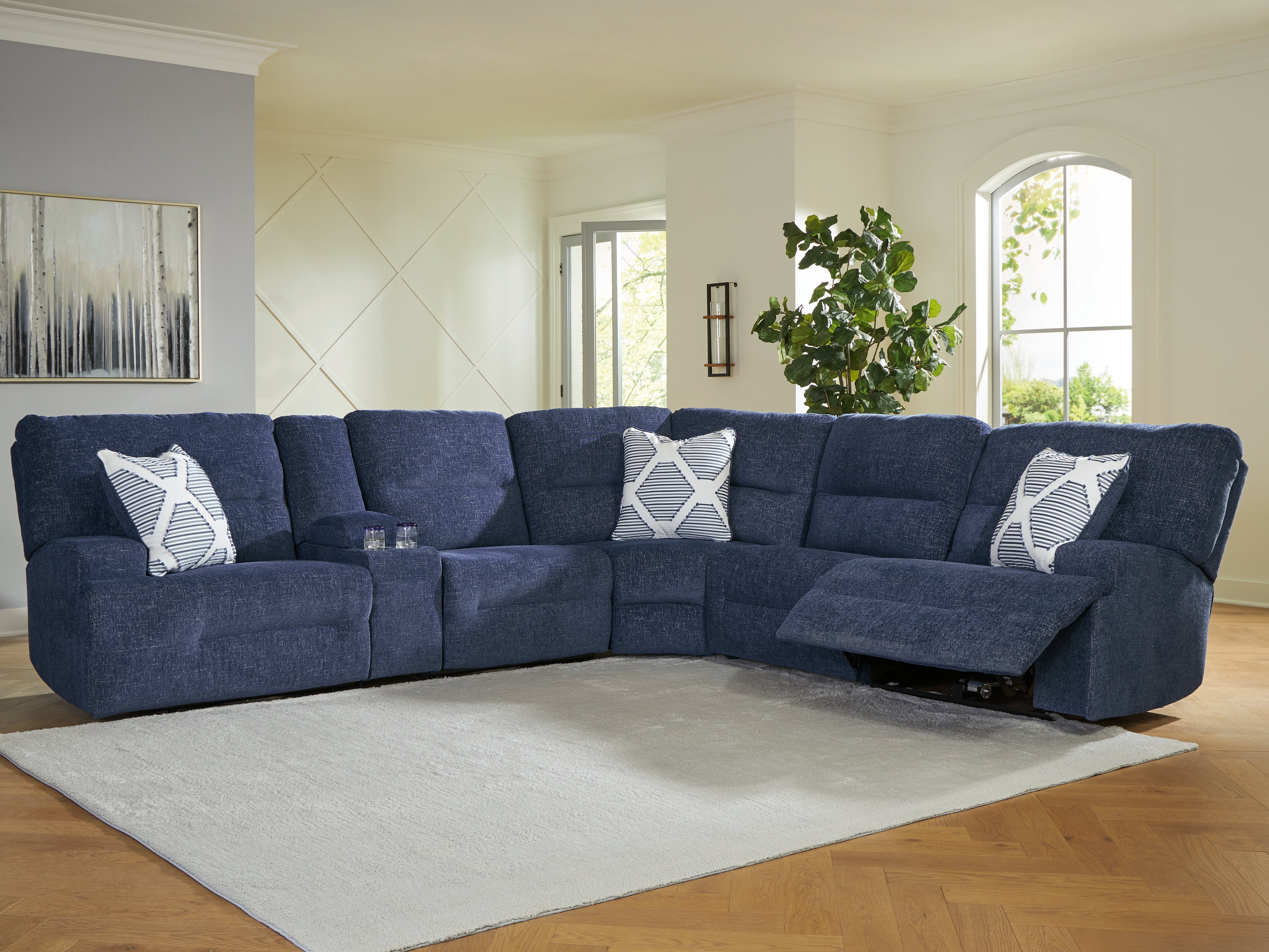 Floridian Furniture - Ashley Furniture - Acklen Place Sectional - 6-Piece Power Reclining Sectional / Navy - 93607S15