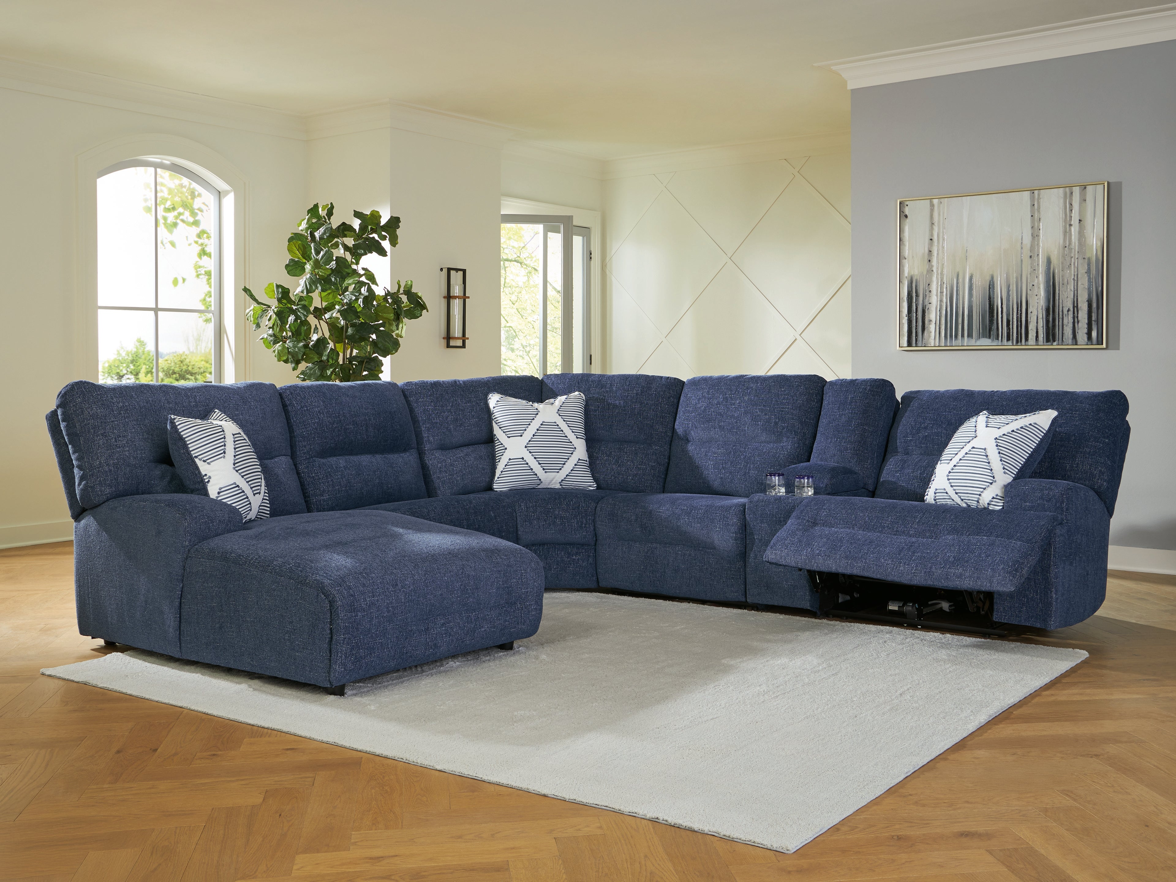 Floridian Furniture - Ashley Furniture - Acklen Place Sectional - 6-Piece Power Reclining Sectional with Chaise / Navy - 93607S2