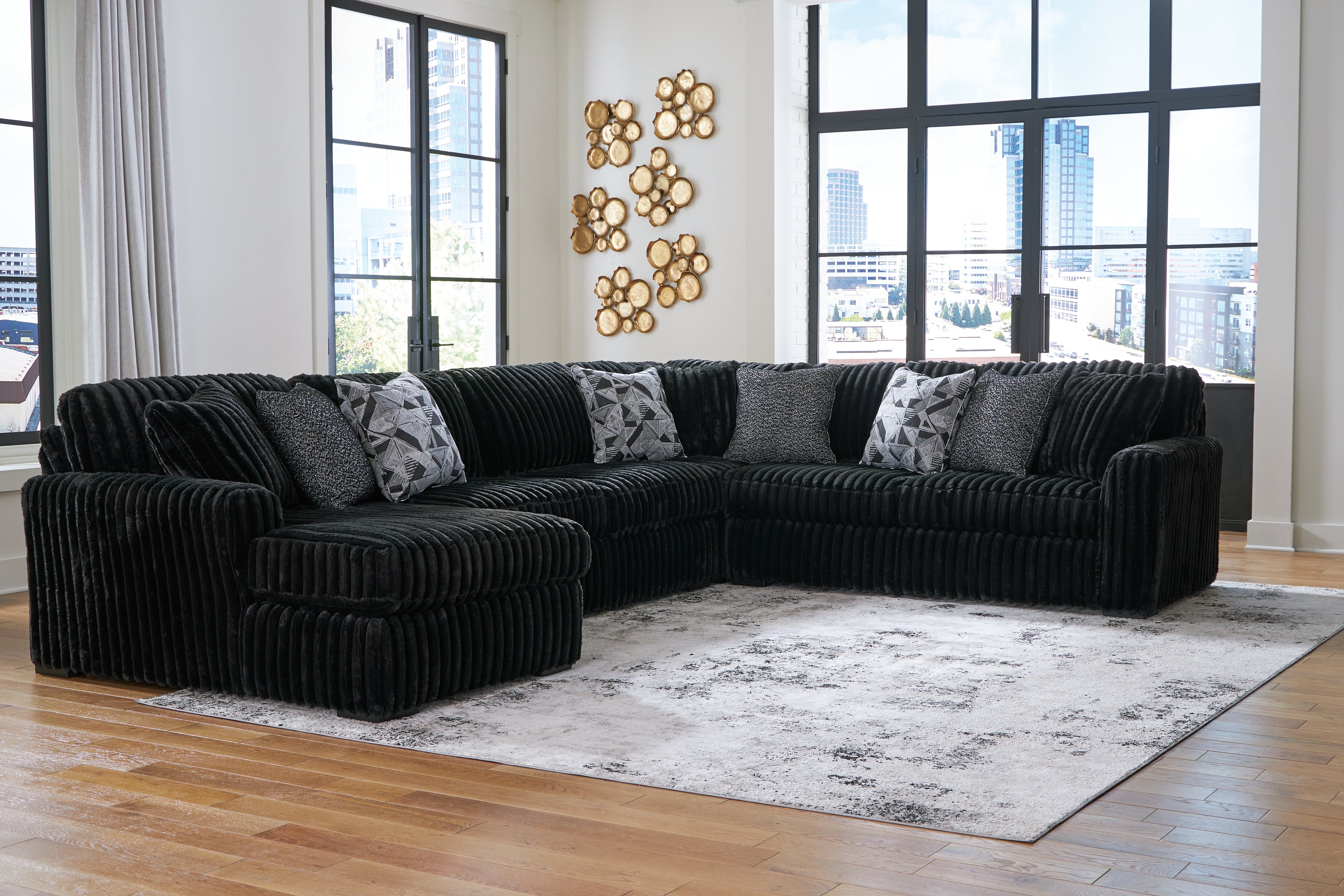Floridian Furniture - Ashley Furniture - Midnight-Madness Sectional - RAF 4-Piece Sectional with Chaise / Onyx - 98103S4