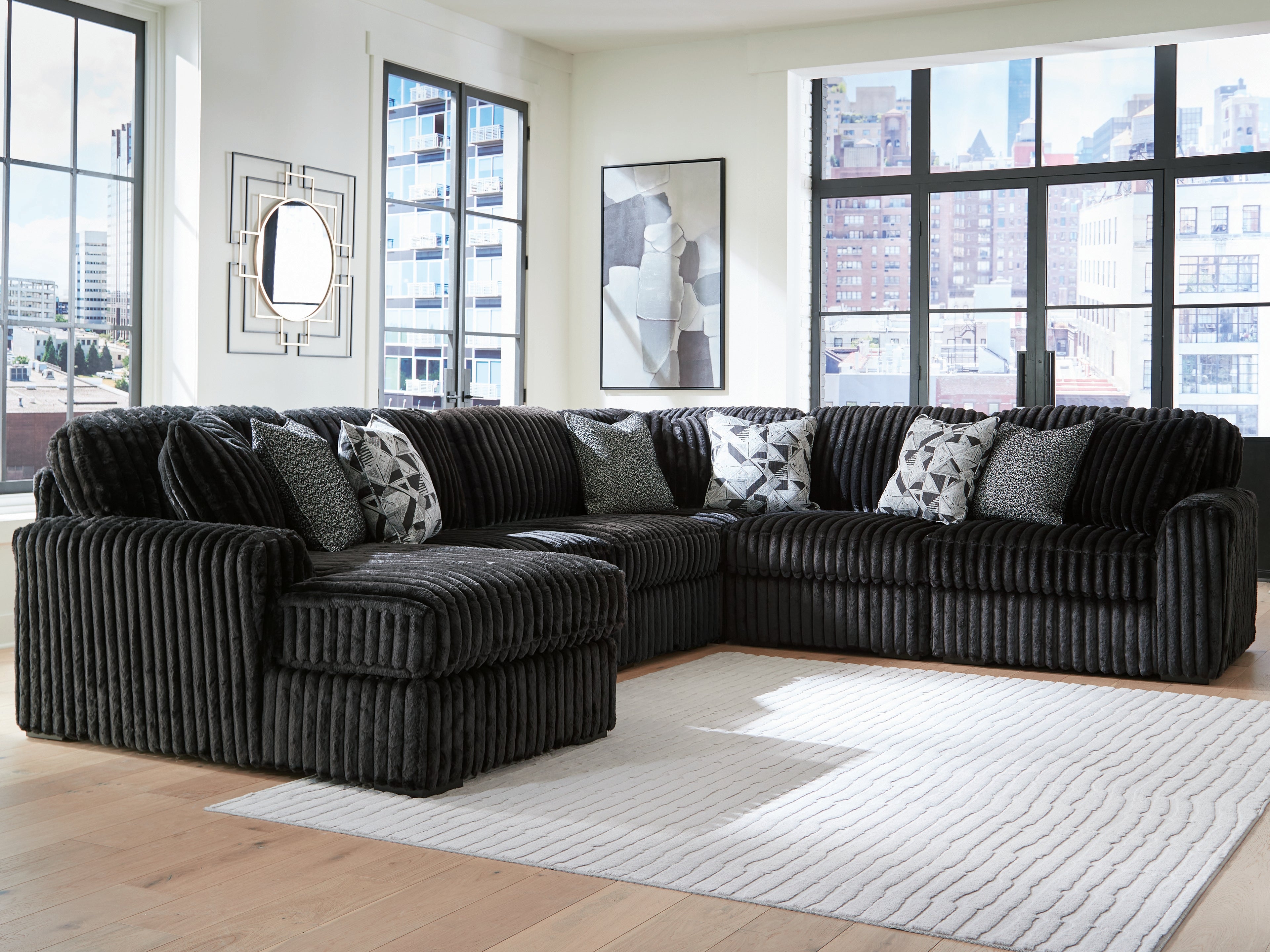 Floridian Furniture - Ashley Furniture - Midnight-Madness Sectional - RAF 6-Piece Sectional with Chaise / Onyx - 98103S23