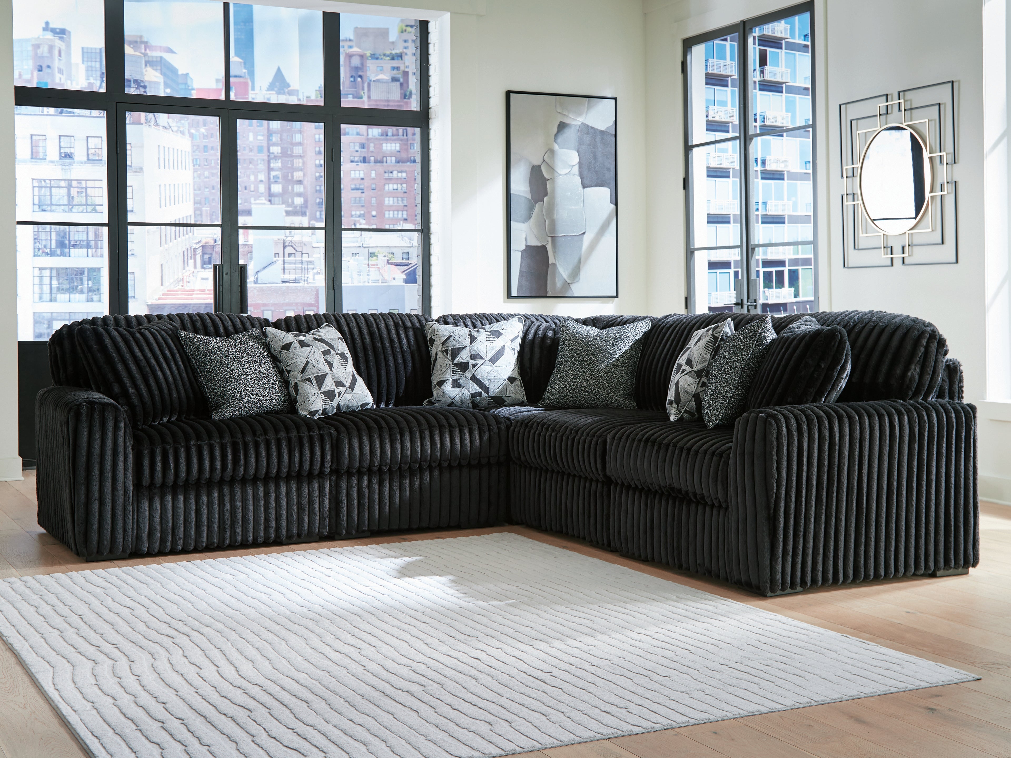 Floridian Furniture - Ashley Furniture - Midnight-Madness Sectional - RAF 5-Piece Sectional / Onyx - 98103S26