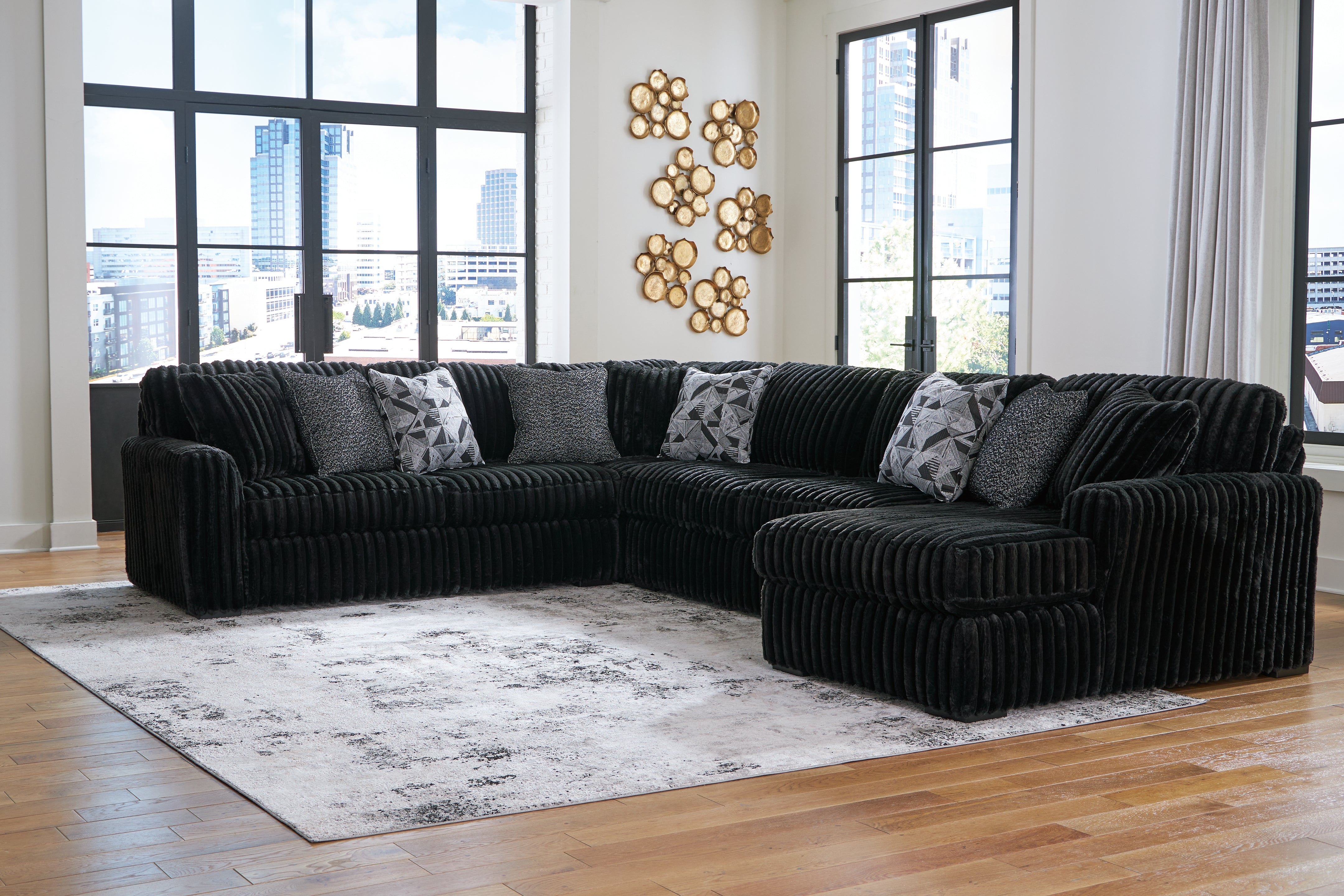 Floridian Furniture - Ashley Furniture - Midnight-Madness Sectional - LAF 4-Piece Sectional with Chaise / Onyx - 98103S3