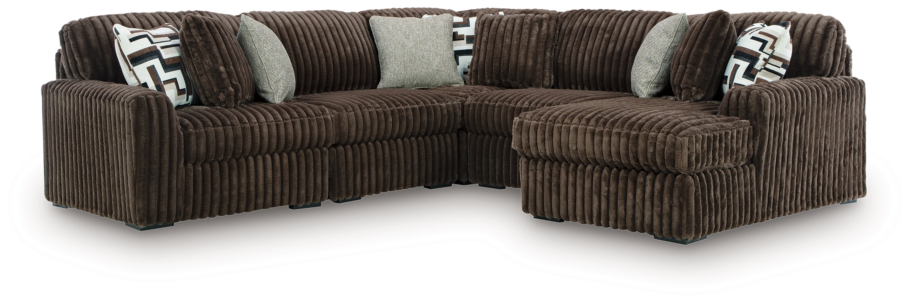 Floridian Furniture - Ashley Furniture - Midnight-Madness Sectional - RAF 5-Piece Sectional with Chaise / Chocolate - 98104S22