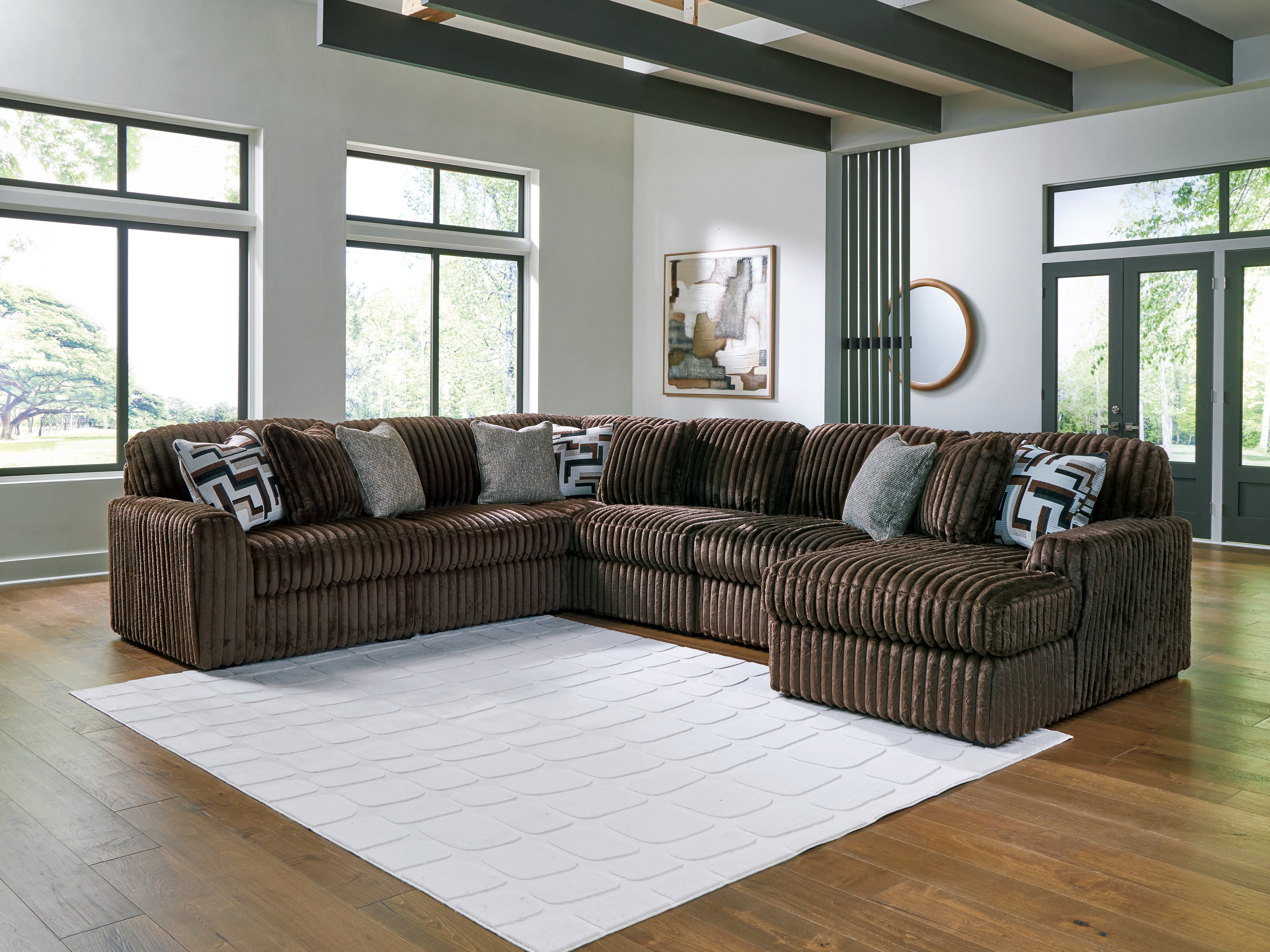 Floridian Furniture - Ashley Furniture - Midnight-Madness Sectional - RAF 6-Piece Sectional with Chaise / Chocolate - 98104S24