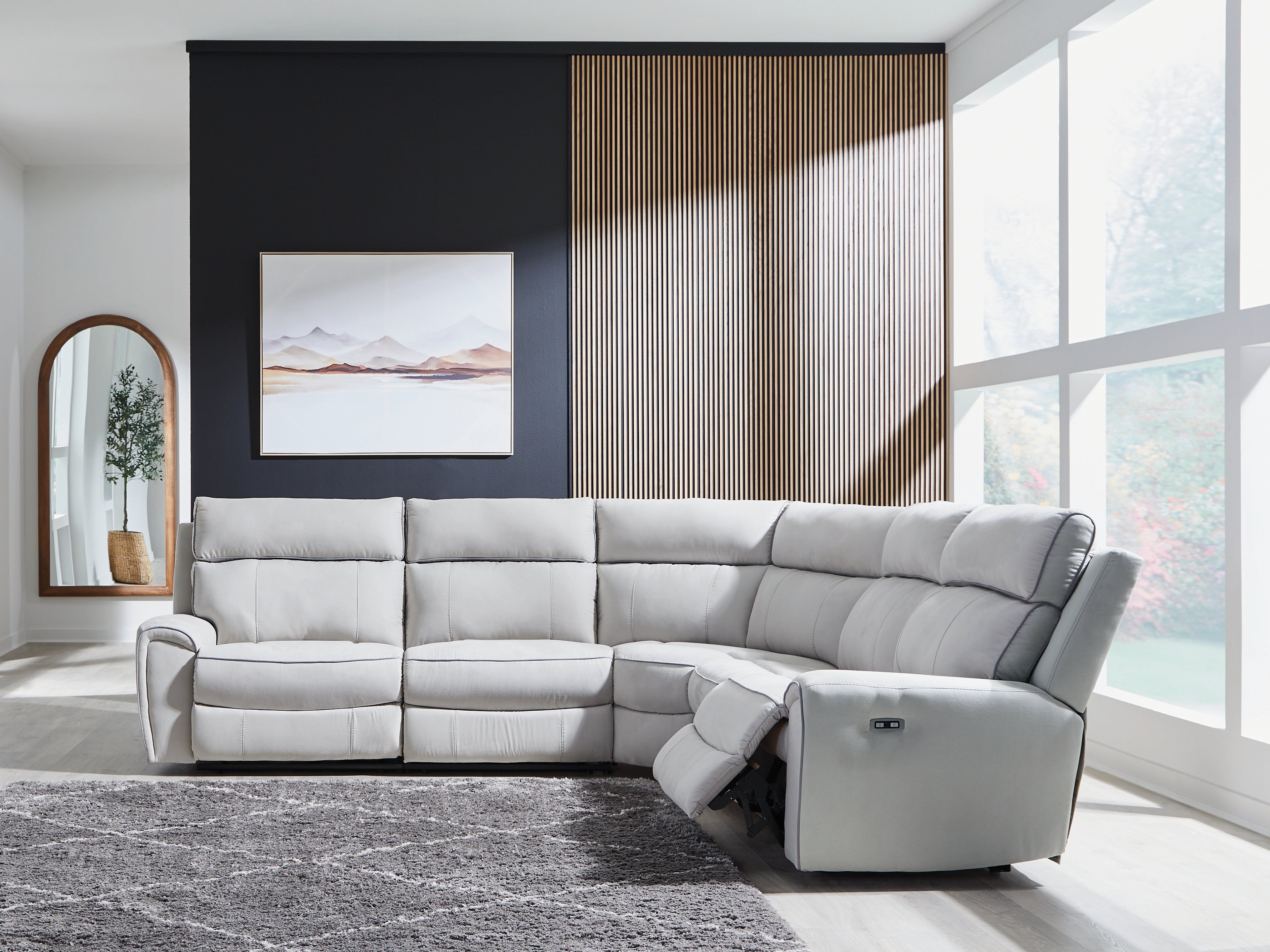 Floridian Furniture - Ashley Furniture - Social Pointe Sectional - 5-Piece Power Reclining Sectional / Pearl/Ash - PC98802S8