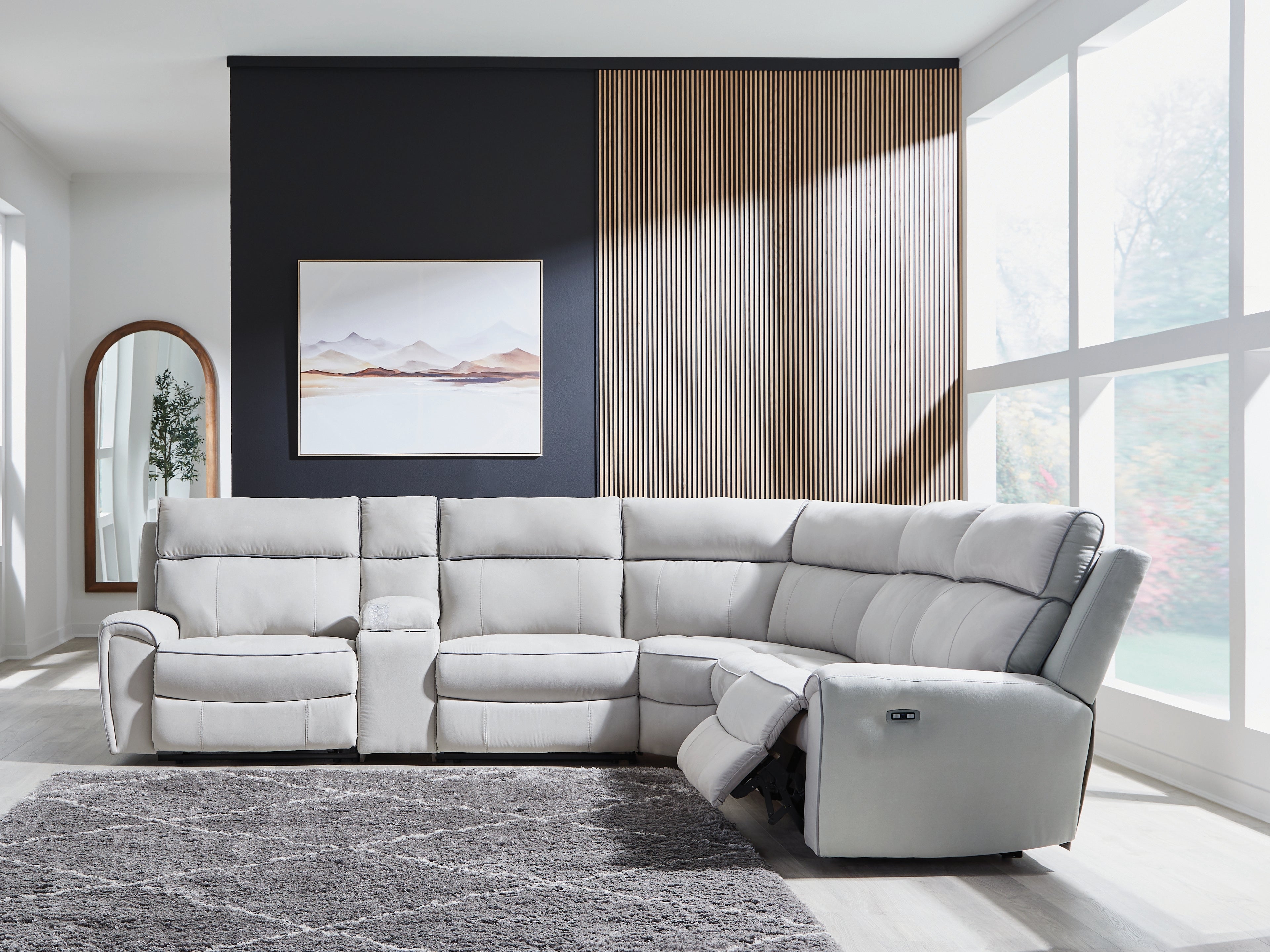 Floridian Furniture - Ashley Furniture - Social Pointe Sectional - 5-Piece Power Reclining Sectional / Pearl/Ash - PC98802S8