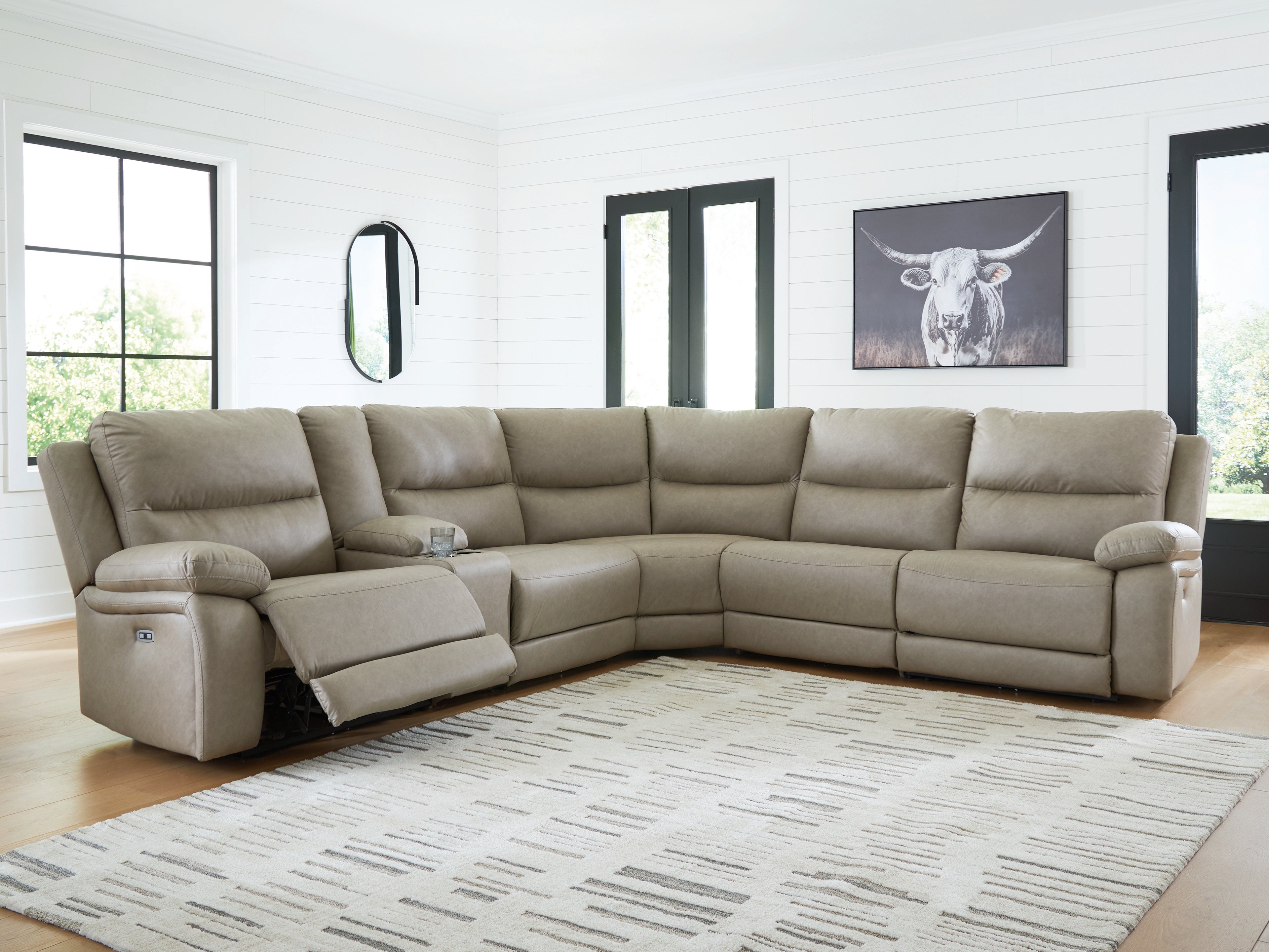 Floridian Furniture - Ashley Furniture - Narwhal Place Sectional - 6-Piece Reclining Sectional with Storage Console / Pebble - PC99201S36