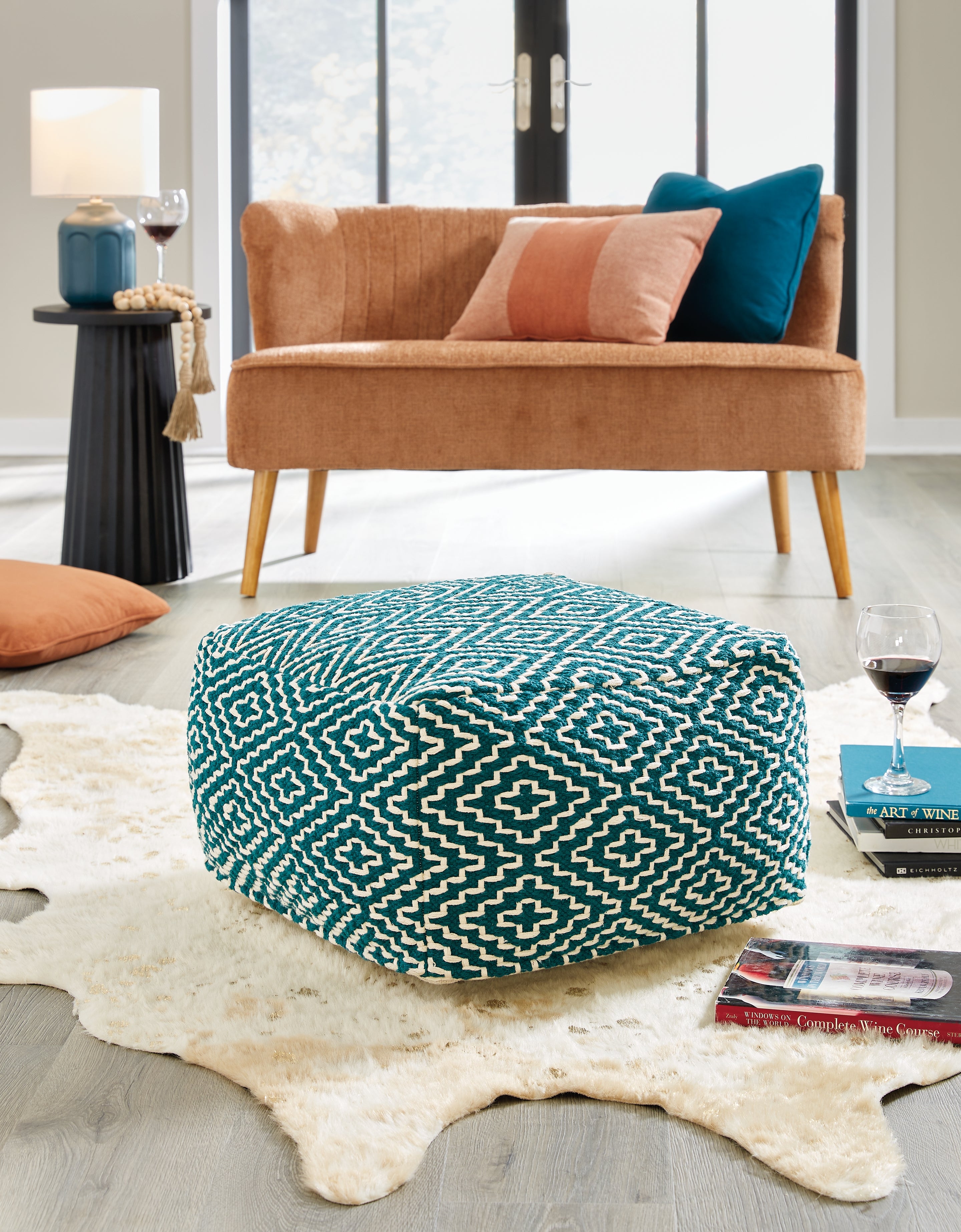 Floridian Furniture - Ashley Furniture - Brynnsen Pouf - Pouf / Teal/Ivory - A1001055