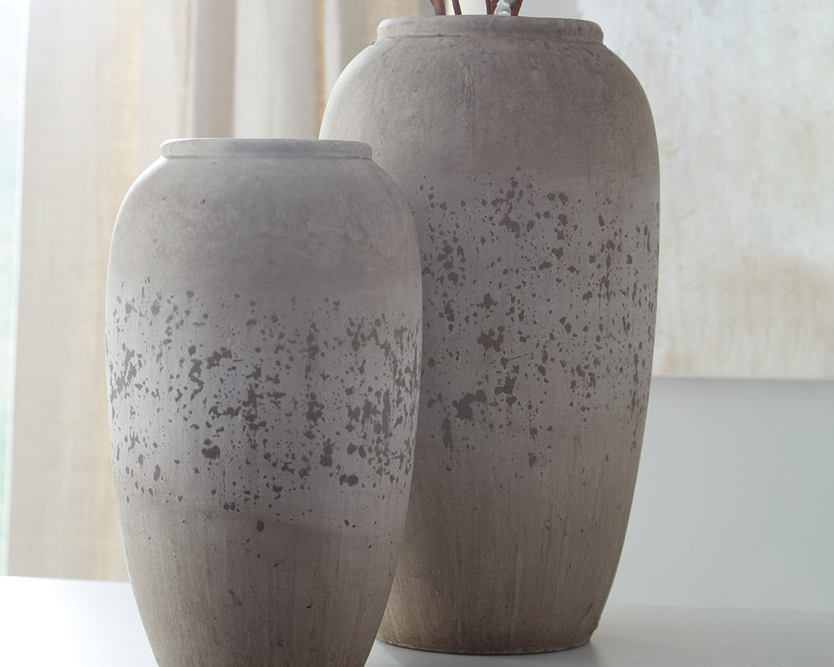 Floridian Furniture - Ashley Furniture - Dimitra Vase - Vase Set (Set of 2) / Brown/Cream - A2000110