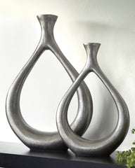 Floridian Furniture - Ashley Furniture - Dimaia Vase - Vase (Set of 2) / Antique Silver Finish - A2000348V