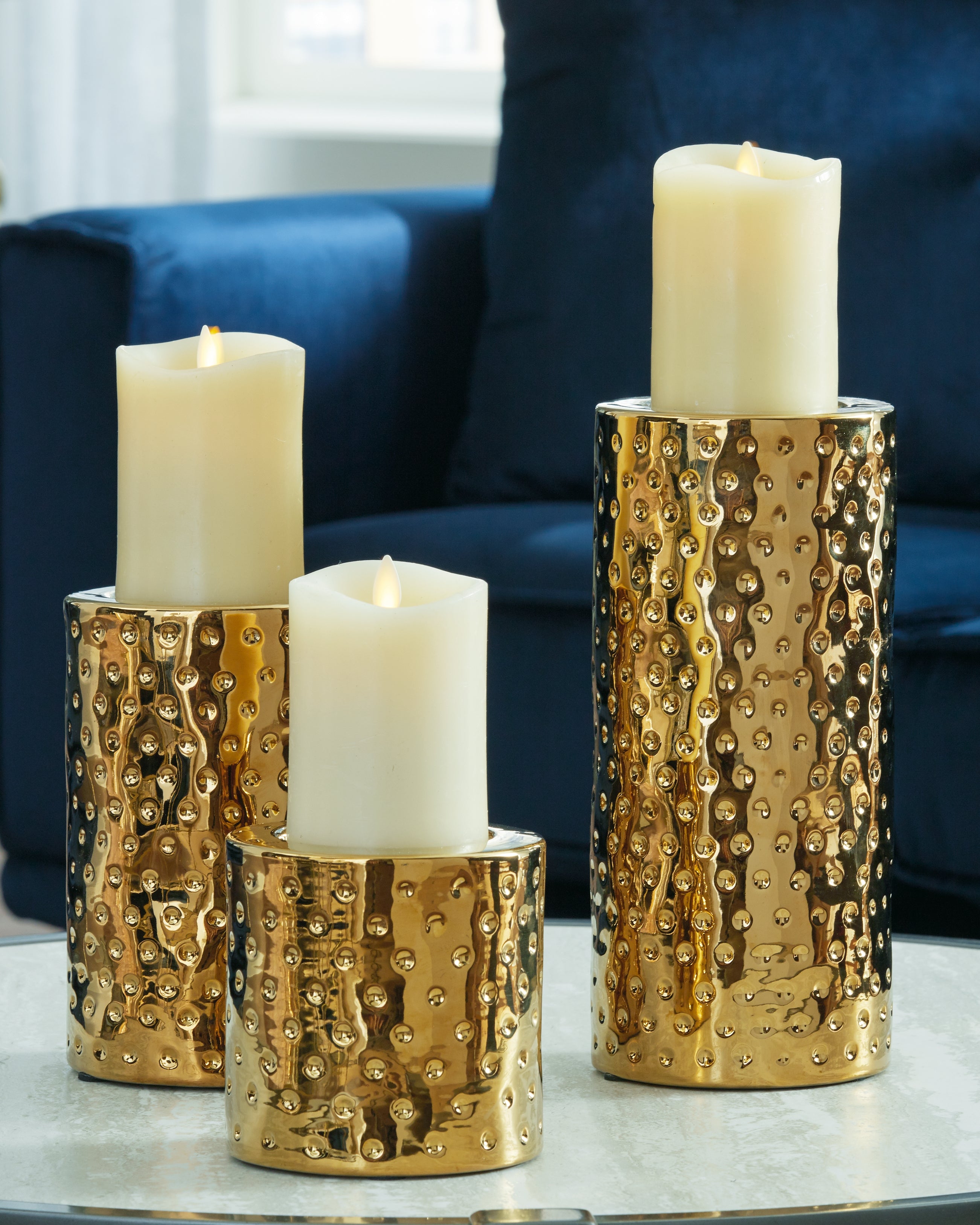 Floridian Furniture - Ashley Furniture - Marisa Candle Holder - Candle Holder Set (3/CN) / Gold Finish - A2000461