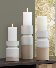 Floridian Furniture - Ashley Furniture - Hurston Candle Holder - Candle Holder Set (3/CN) / Ivory/Brown - A2000583