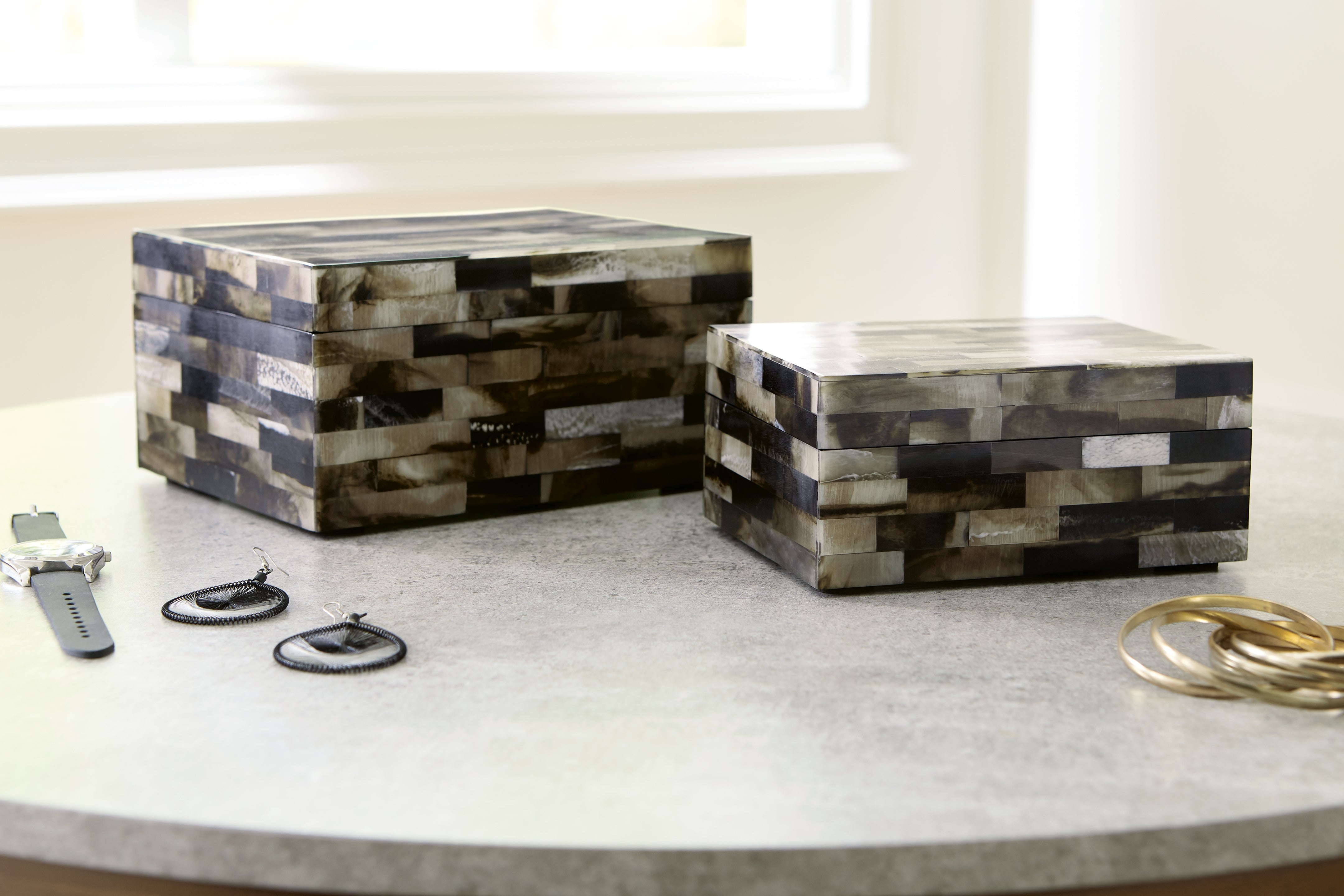 Floridian Furniture - Ashley Furniture - Ellford Box (Set of 2) - Box Set (Set of 2) / Black/Brown/Cream - A2000596