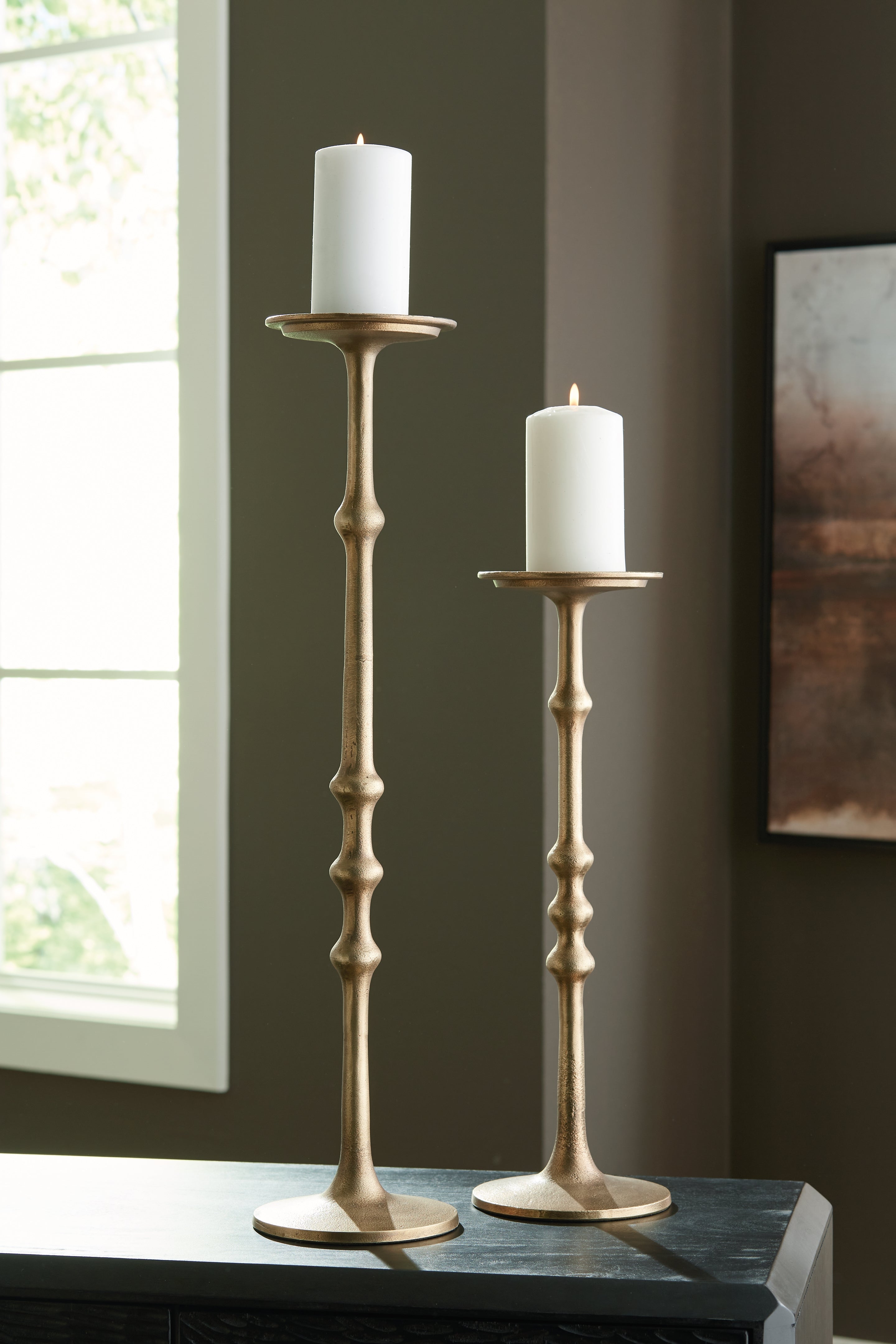 Floridian Furniture - Ashley Furniture - Larwick Candle Holder - Candle Holder Set (Set of 2) / Antique Brass Finish - A2000683
