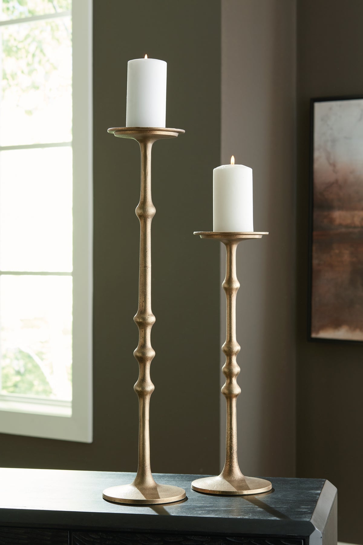 Floridian Furniture - Ashley Furniture - Larwick Candle Holder - Candle Holder Set (Set of 2) / Antique Brass Finish - A2000683