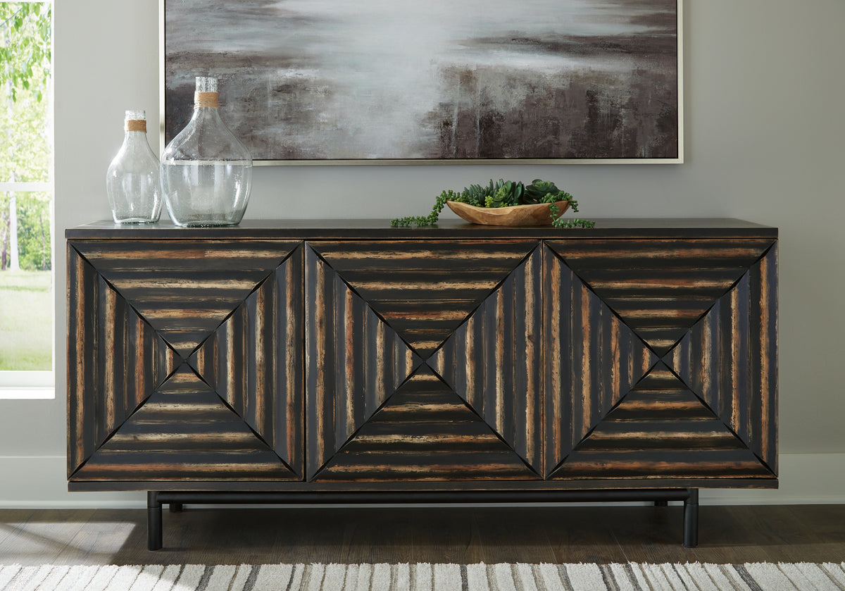 Floridian Furniture - Ashley Furniture - Fair Ridge Accent Cabinet - Accent Cabinet / Distressed Black - A4000573