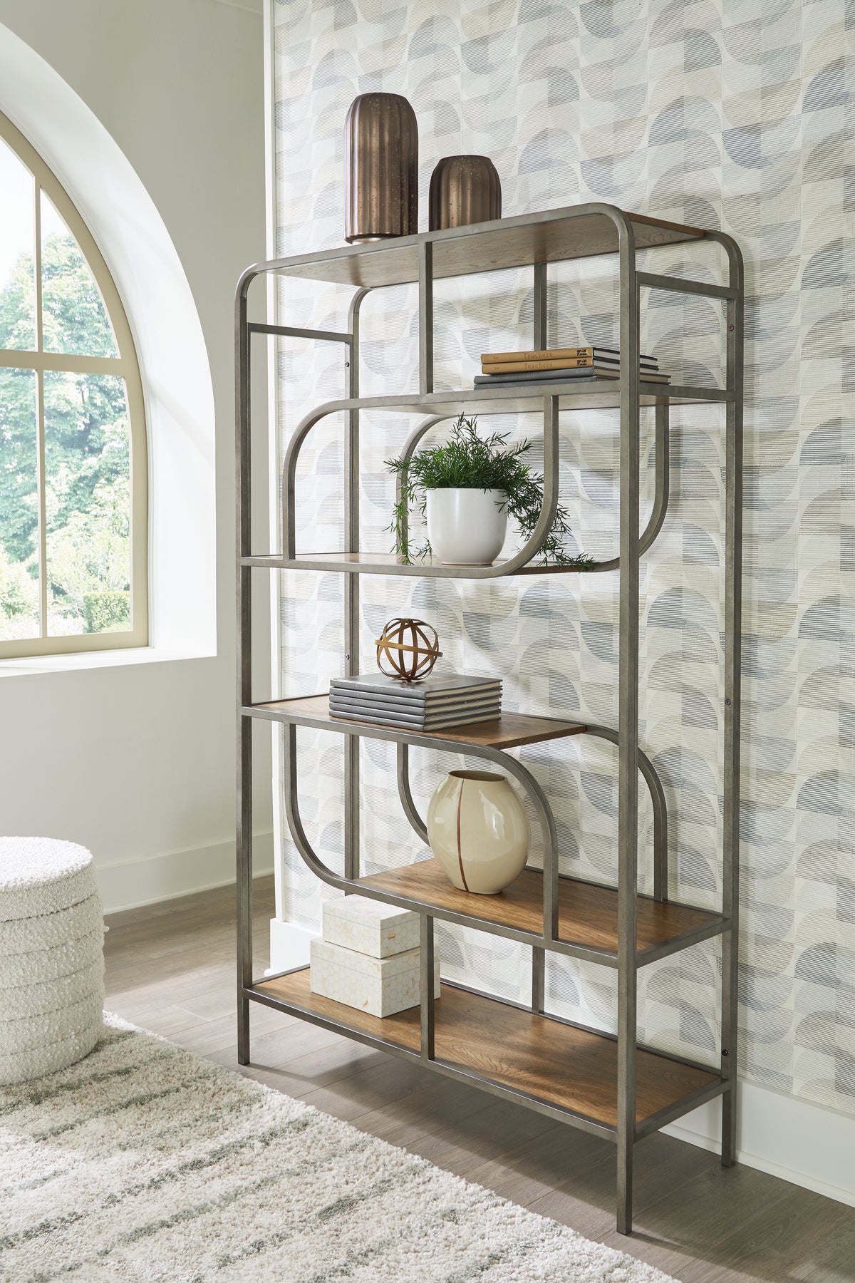 Floridian Furniture - Ashley Furniture - Jaddon Bookcase - Bookcase / Brown/Antique Silver - A4000587