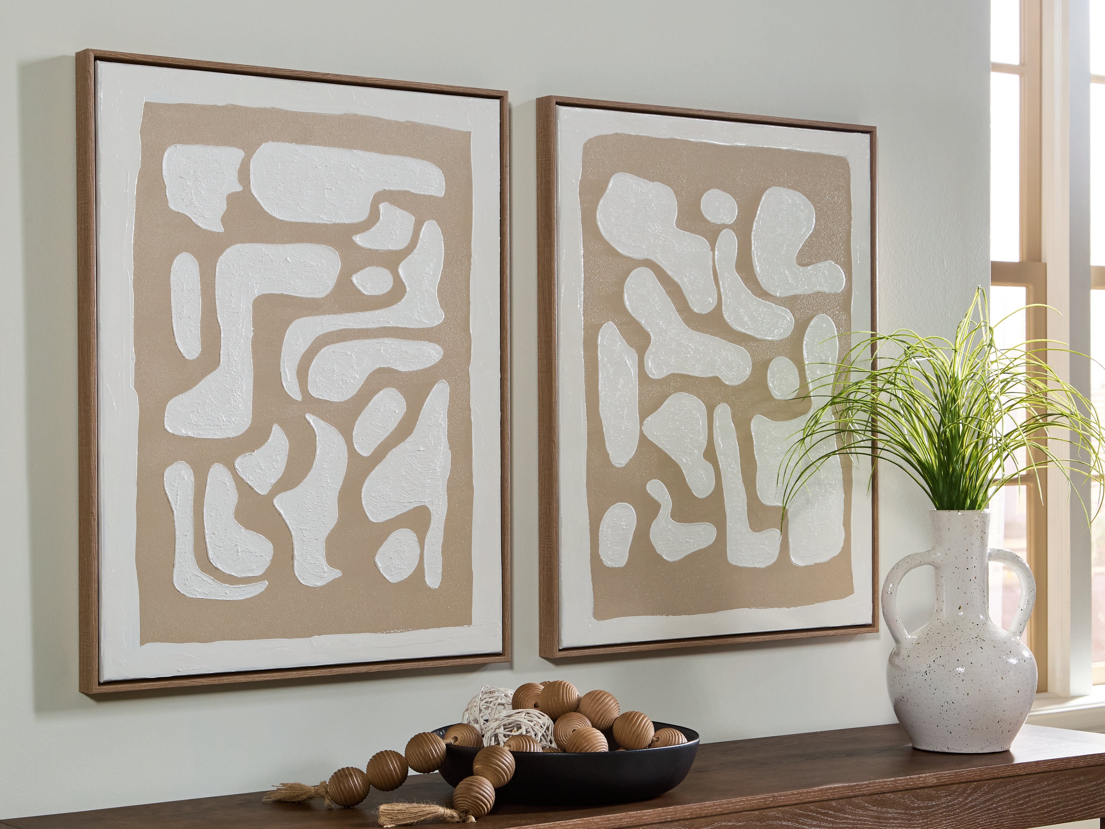 Floridian Furniture - Ashley Furniture - Waldett Wall Decor - Wall Art Set (Set of 2) / Beige/White - A8000503