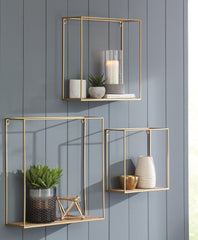 Floridian Furniture - Ashley Furniture - Efharis Wall Decor - Wall Shelf Set (3/CN) / Natural/Gold Finish - A8010107