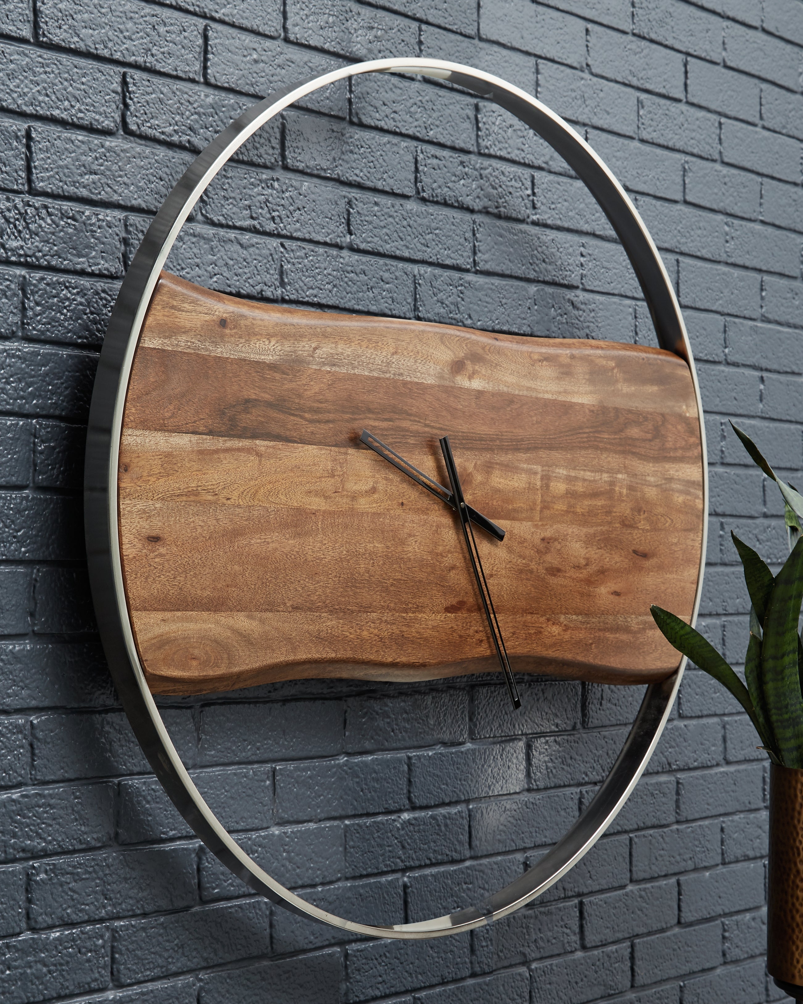 Floridian Furniture - Ashley Furniture - Panchali Wall Decor - Wall Clock / Brown/Silver Finish - A8010198