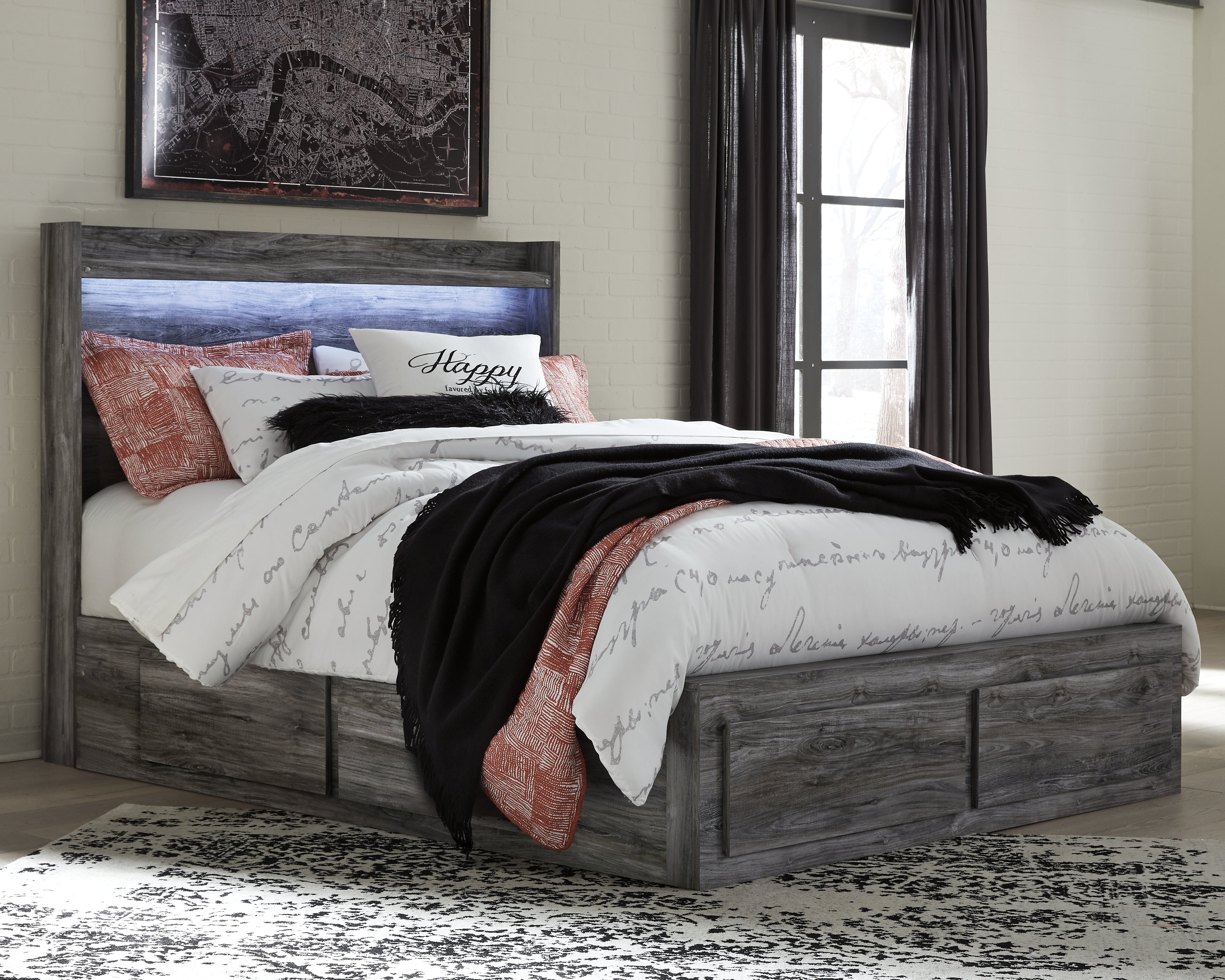 Floridian Furniture - Ashley Furniture - Baystorm Bedroom - Queen Panel Bed with 4 Storage Drawers / Gray - B221B13