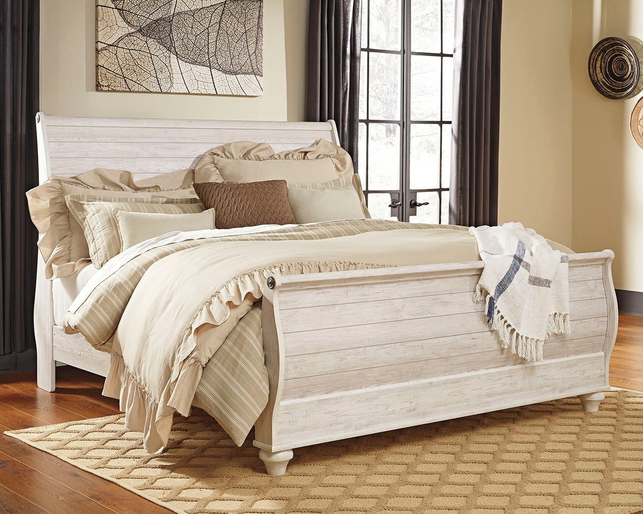 Floridian Furniture - Ashley Furniture - Willowton Bedroom - King Sleigh Bed / Whitewash - B267B11