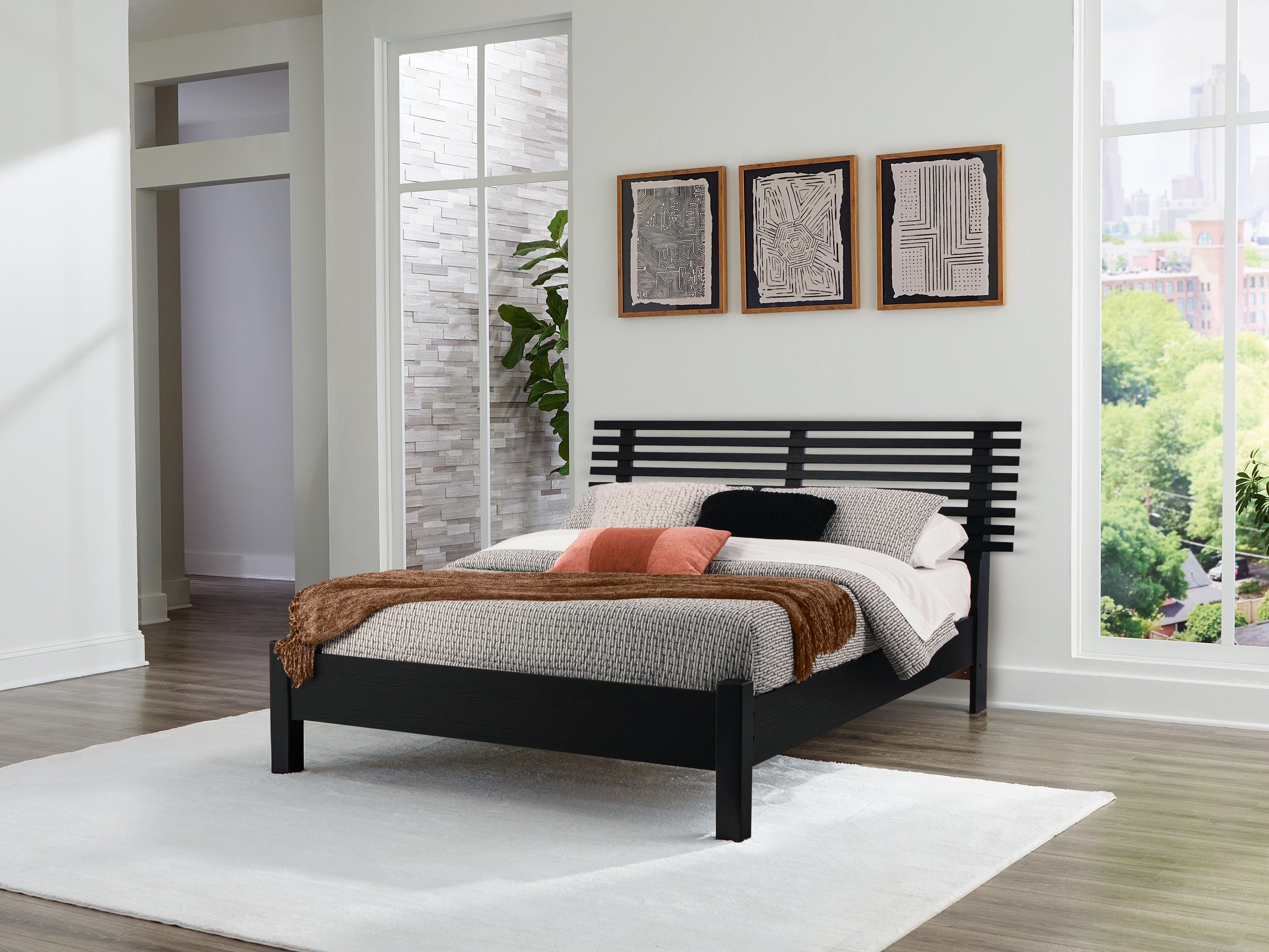 Floridian Furniture - Ashley Furniture - Danziar Bedroom - Queen Slat Panel Bed / Black - B1013B1