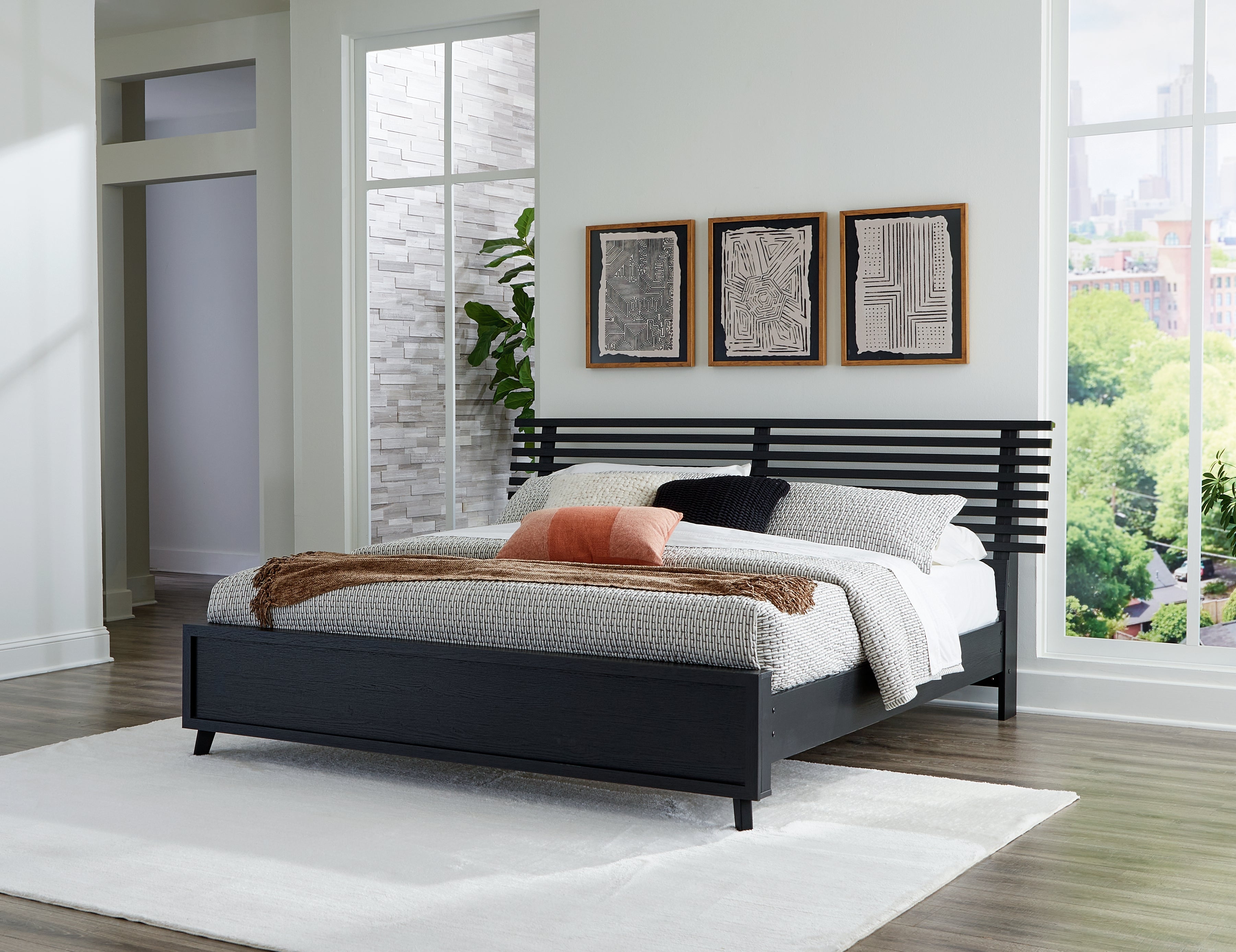 Floridian Furniture - Ashley Furniture - Danziar Bedroom - King Slat Panel Bed / Black - B1013B9
