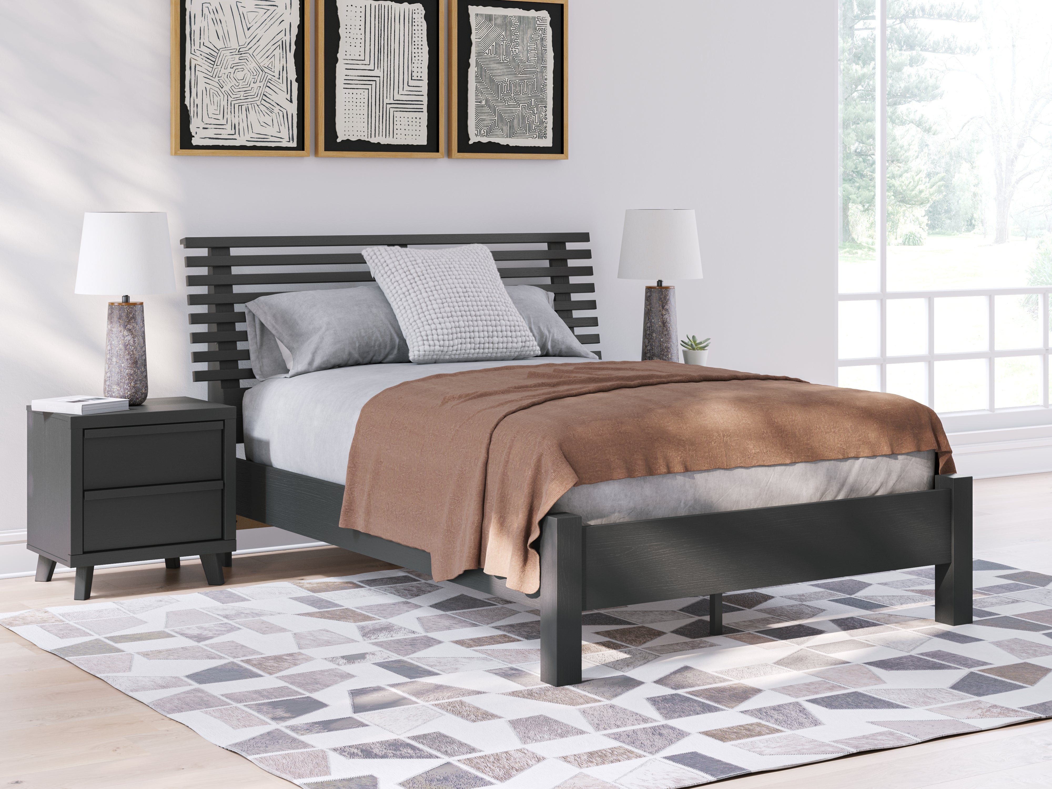 Floridian Furniture - Ashley Furniture - Danziar Bedroom - Full Slat Panel Bed / Black - B1013B19
