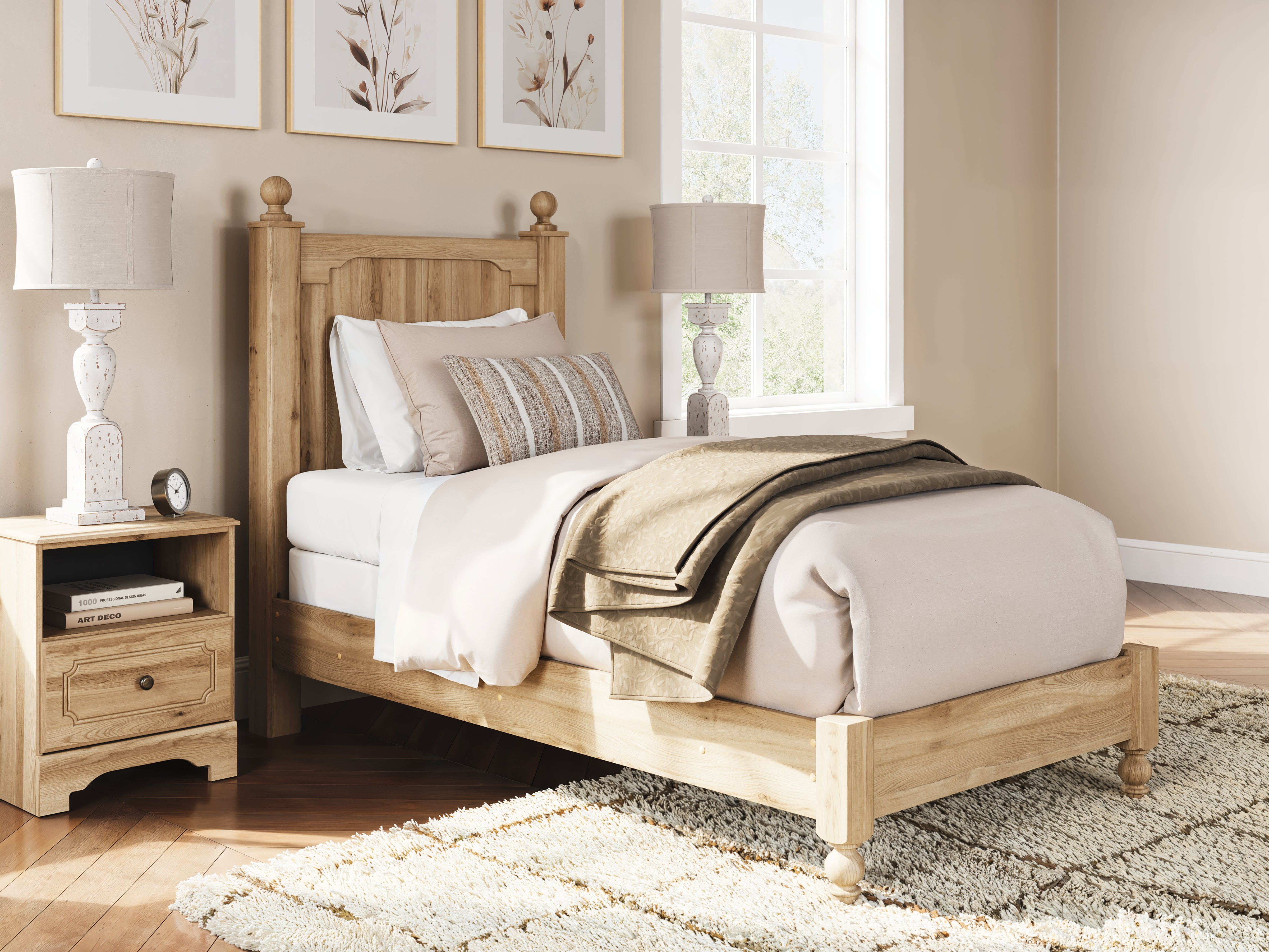 Floridian Furniture - Ashley Furniture - Aleaport Bedroom - Twin Panel Bed / Warm Brown - PCB1075B2