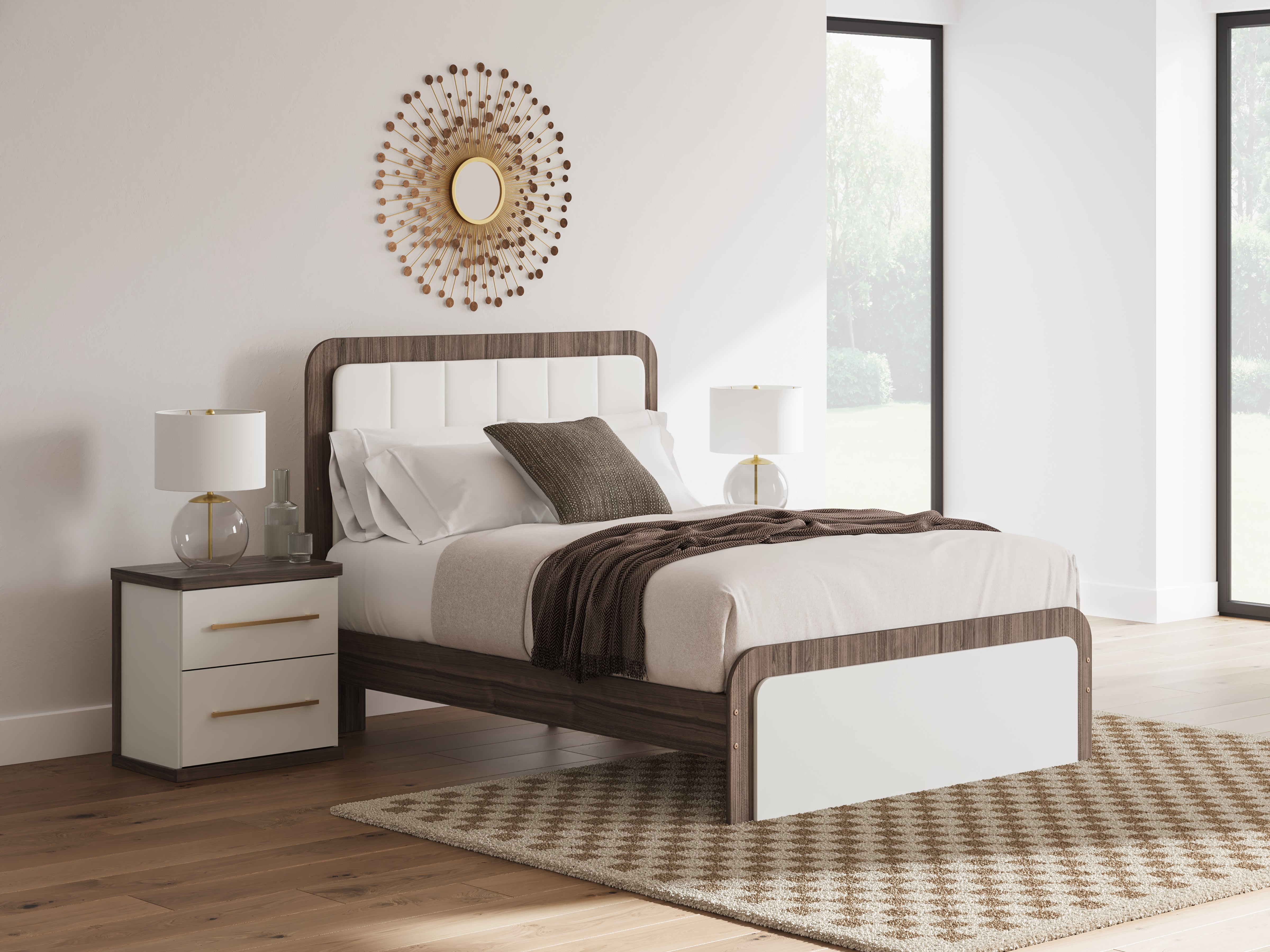 Floridian Furniture - Ashley Furniture - Kendanport Bedroom - Queen Upholstered Bed / White/Brown - PCB1108B7