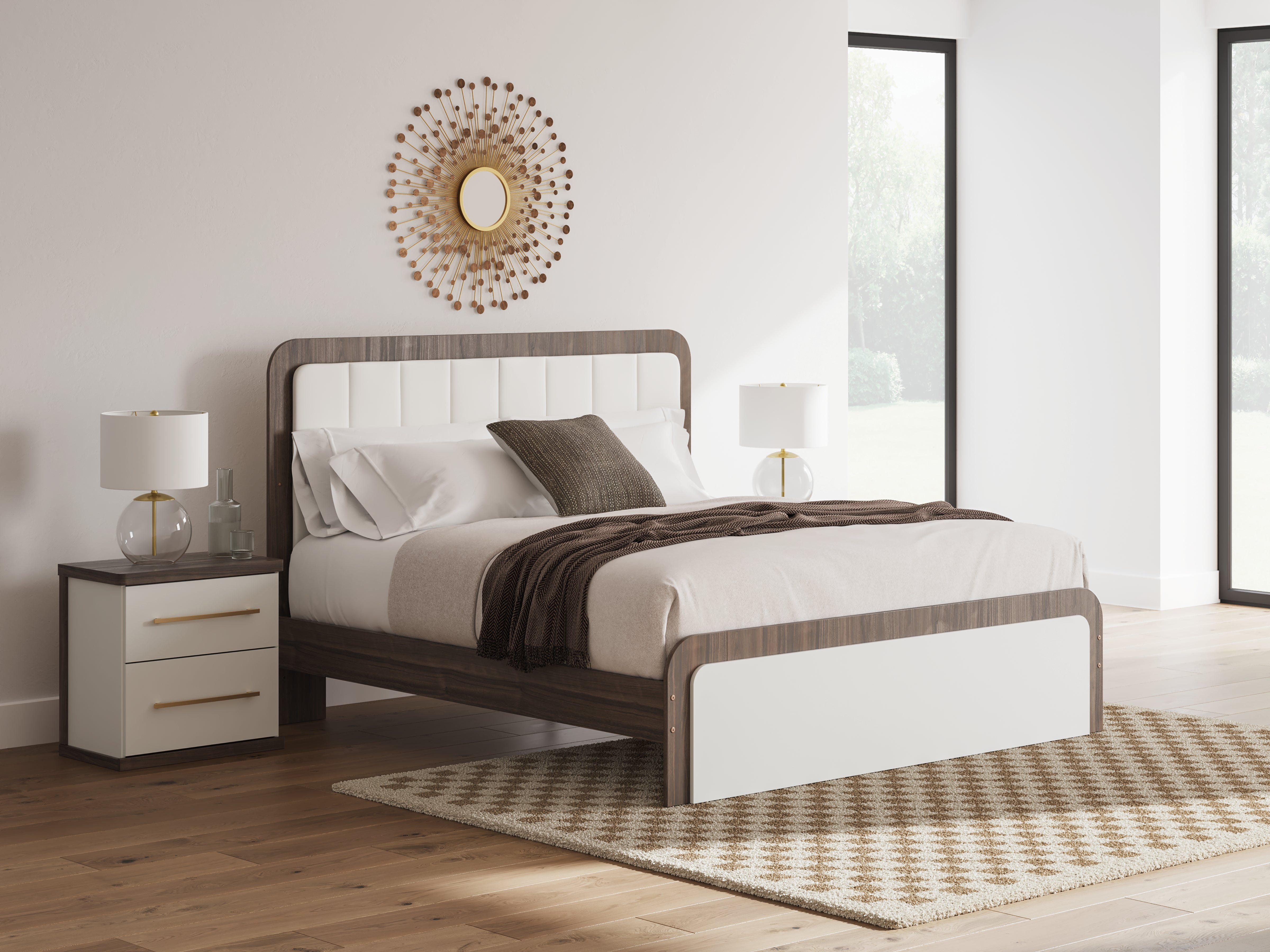 Floridian Furniture - Ashley Furniture - Kendanport Bedroom - King Upholstered Bed / White/Brown - PCB1108B8