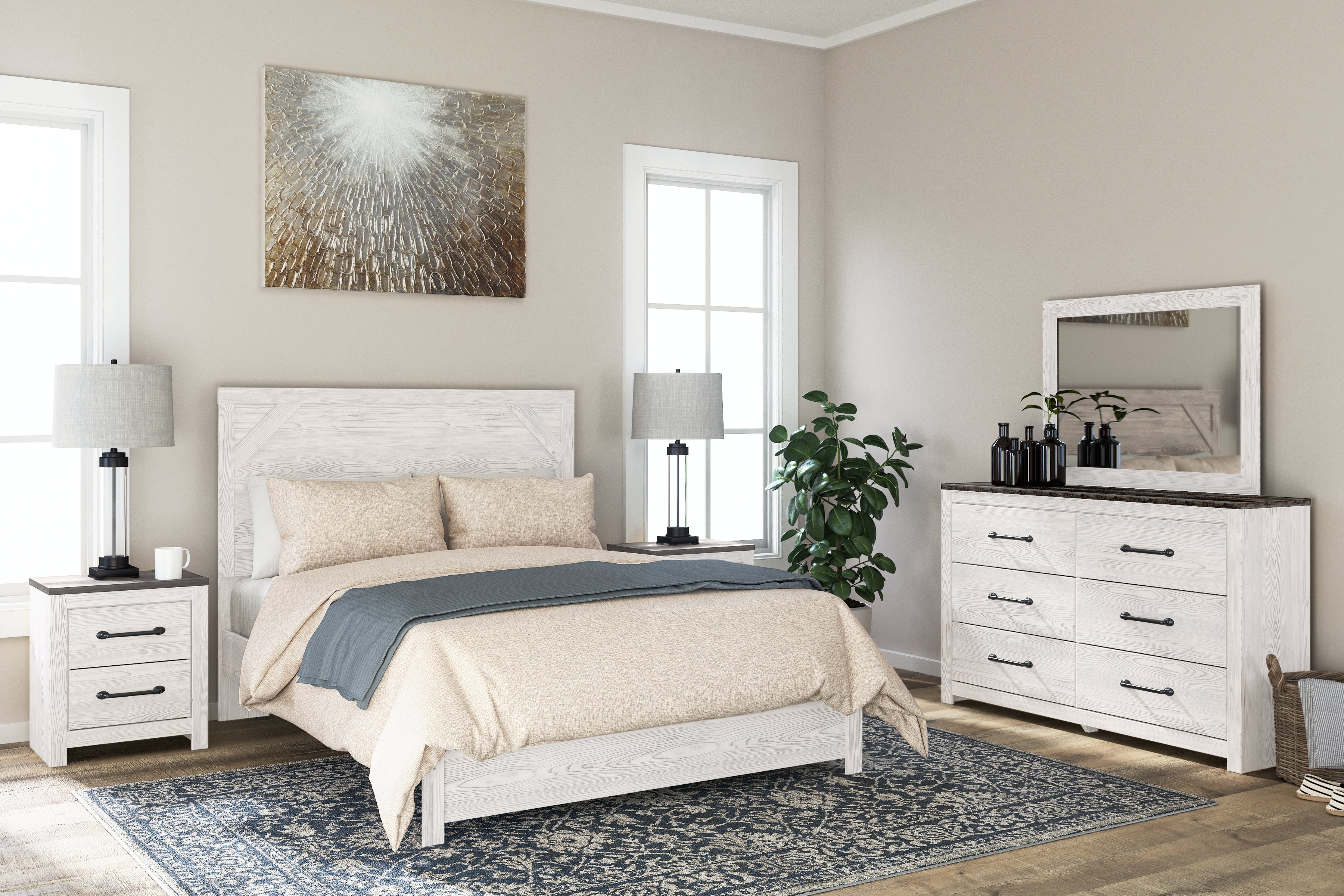 Floridian Furniture - Ashley Furniture - Gerridan Bedroom - Two Drawer Night Stand / White/Gray - B1190-92