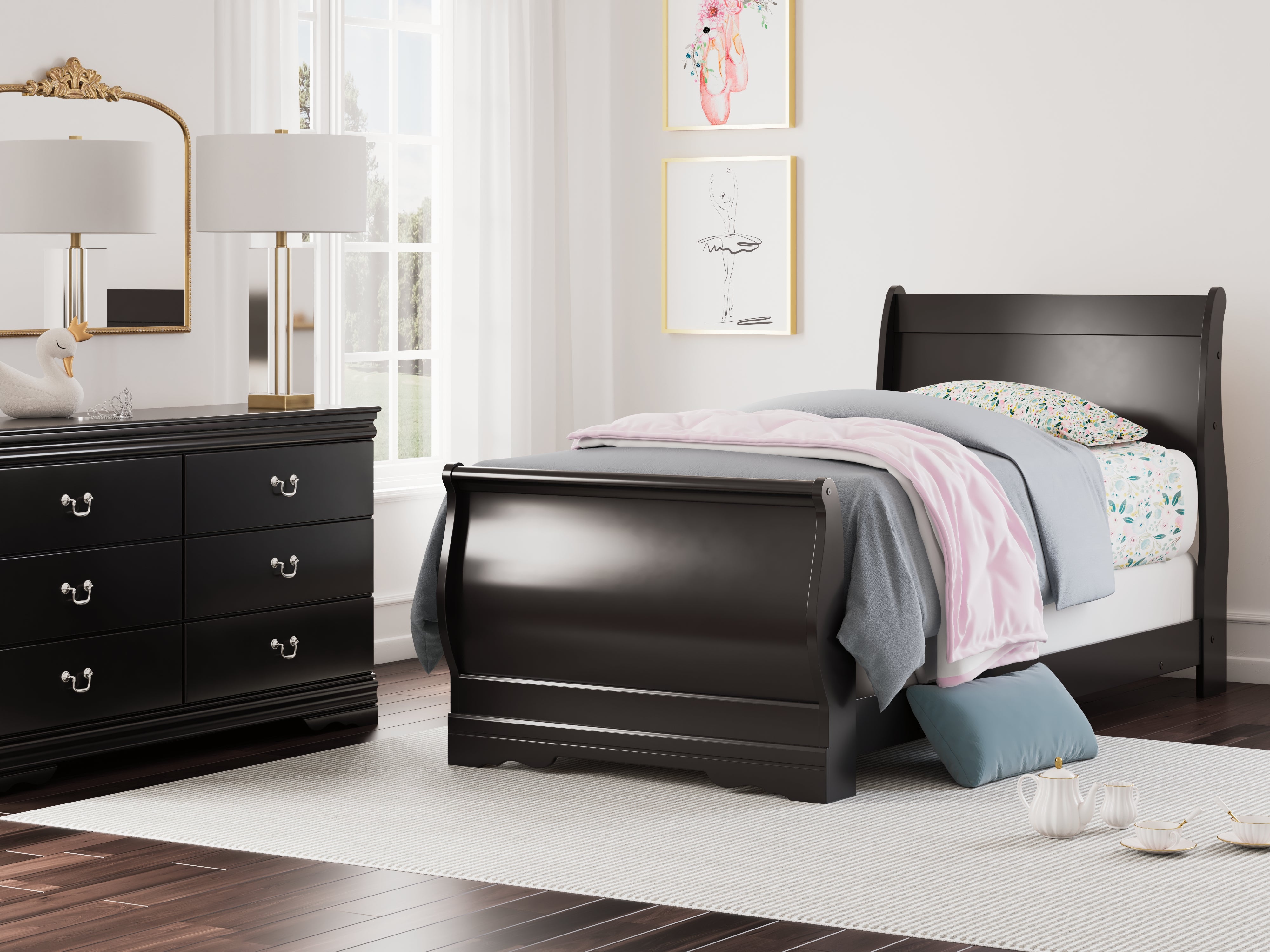 Floridian Furniture - Ashley Furniture - Huey Vineyard Bedroom - Twin Sleigh Bed / Black - B128B5
