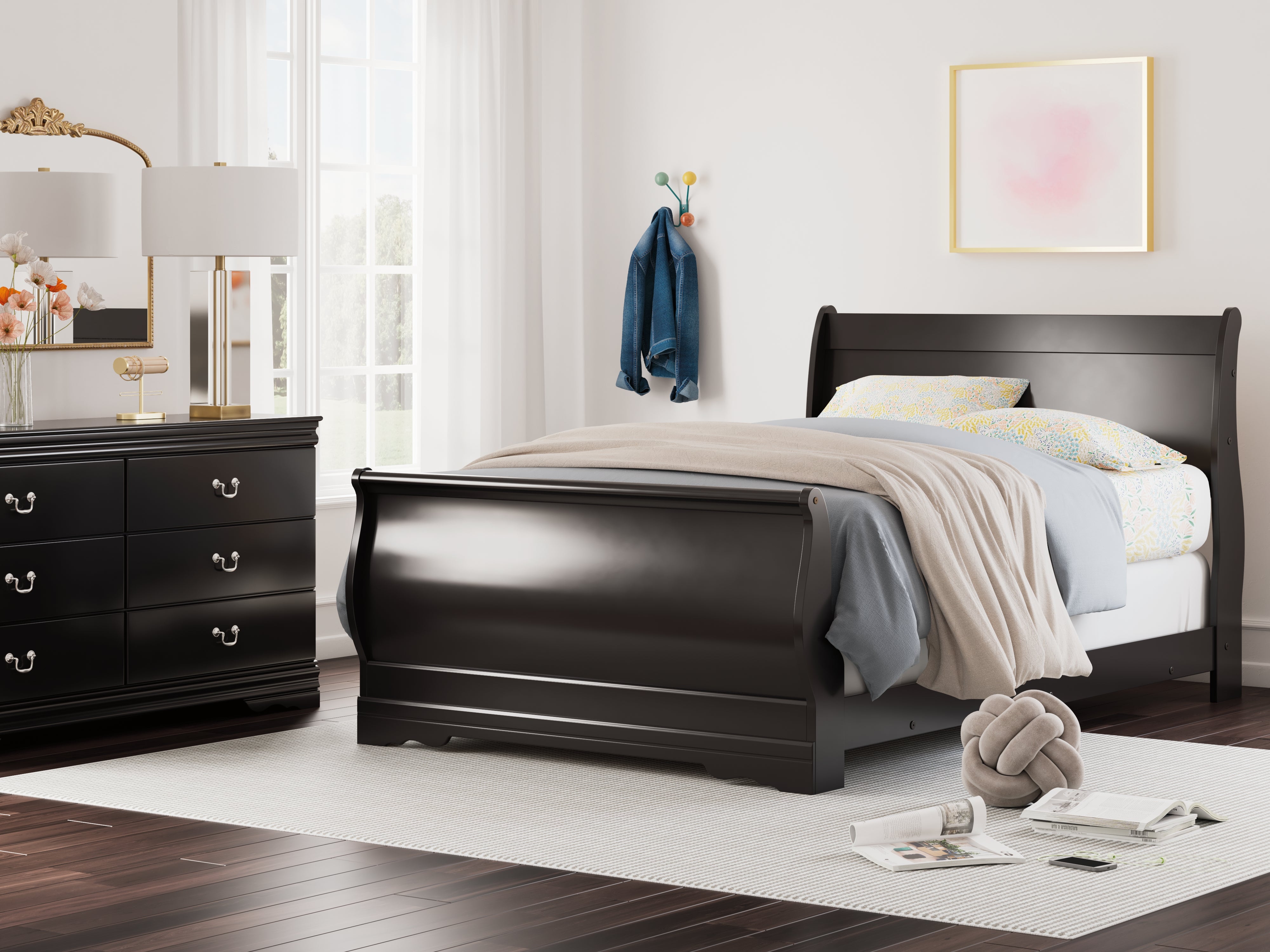 Floridian Furniture - Ashley Furniture - Huey Vineyard Bedroom - Full Sleigh Bed / Black - B128B9