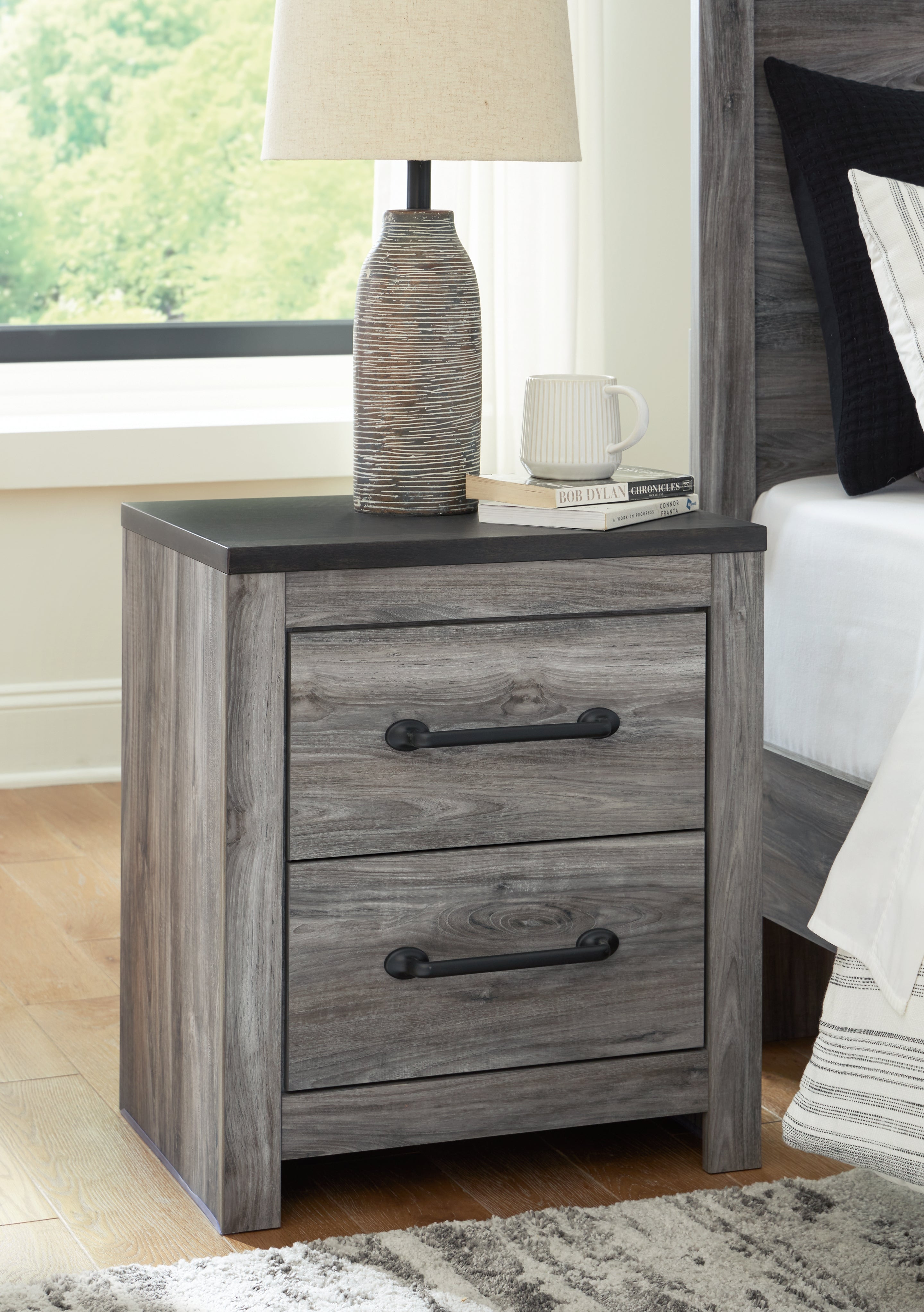 Floridian Furniture - Ashley Furniture - Bronyan Bedroom - Two Drawer Night Stand / Dark Gray - B1290-92