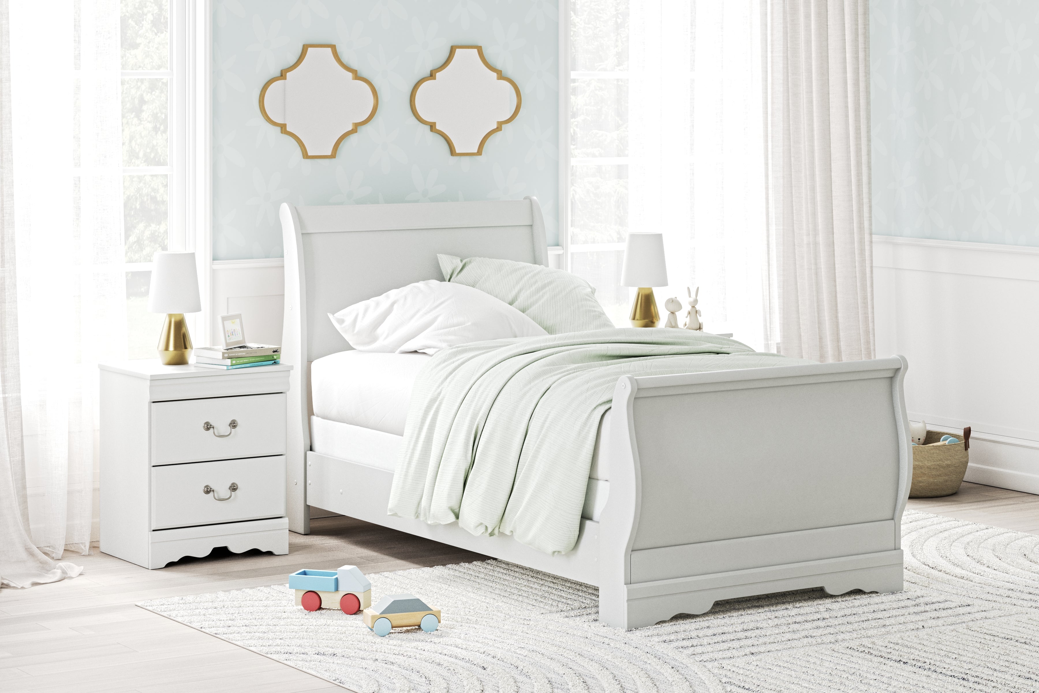 Floridian Furniture - Ashley Furniture - Anarasia Bedroom - Twin Sleigh Bed / White - B129B1