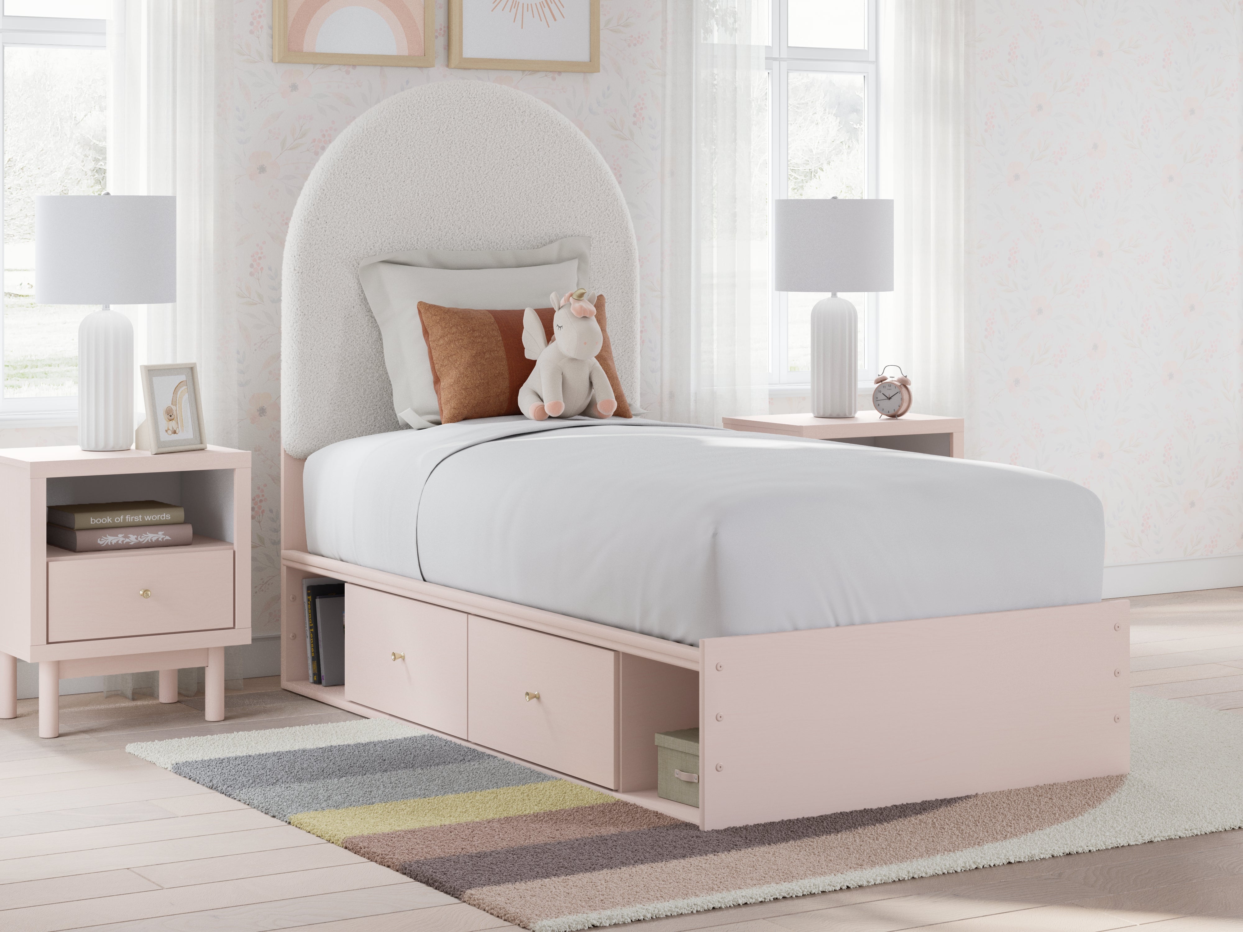 Floridian Furniture - Ashley Furniture - Wistenpine Bedroom - Twin Upholstered Panel Bed with Storage / Blush - B1323B12