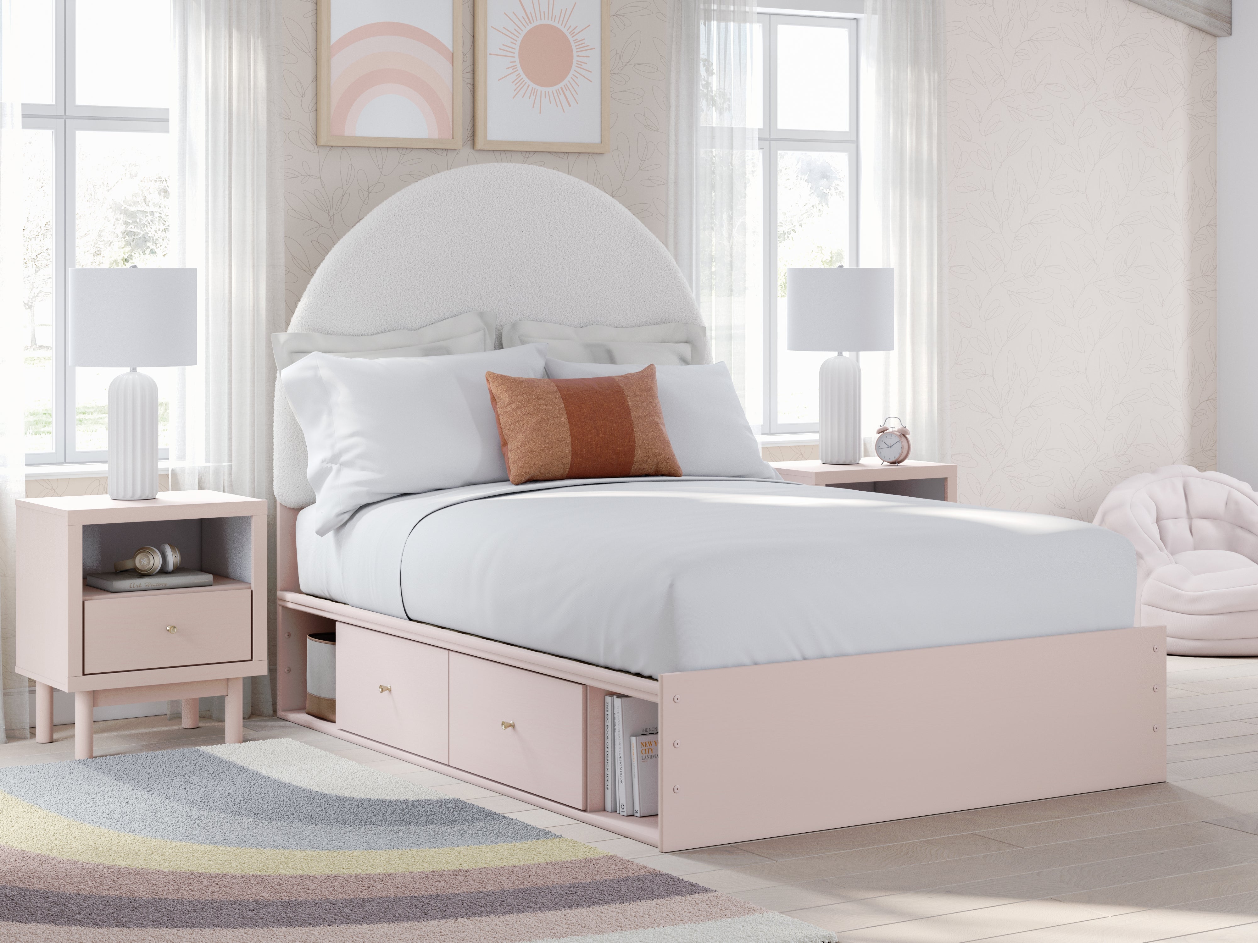 Floridian Furniture - Ashley Furniture - Wistenpine Bedroom - Full Upholstered Panel Bed with Storage / Blush - B1323B13
